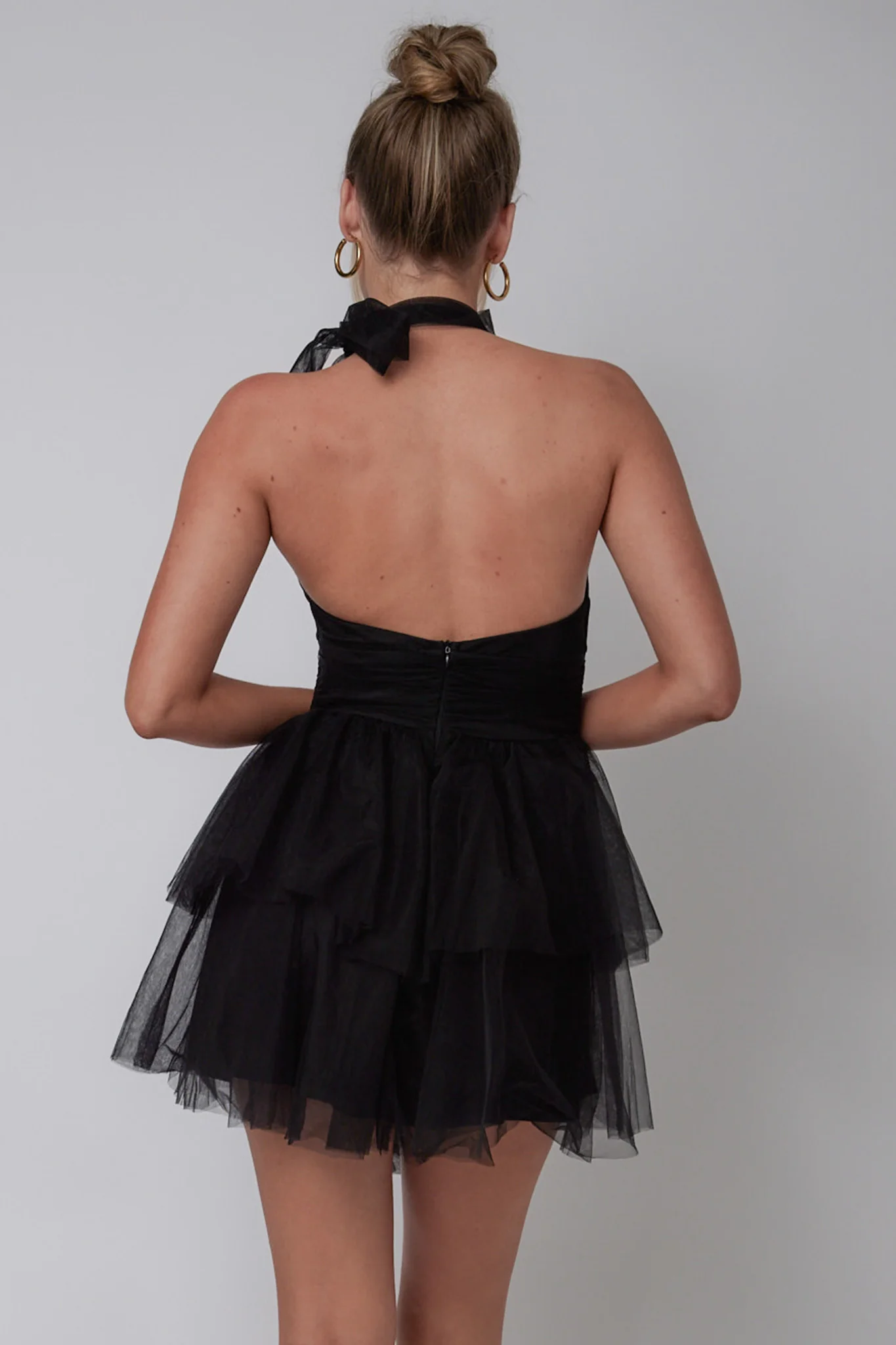 Andria Halterneck Tulle Mini Dress Black - Image 2