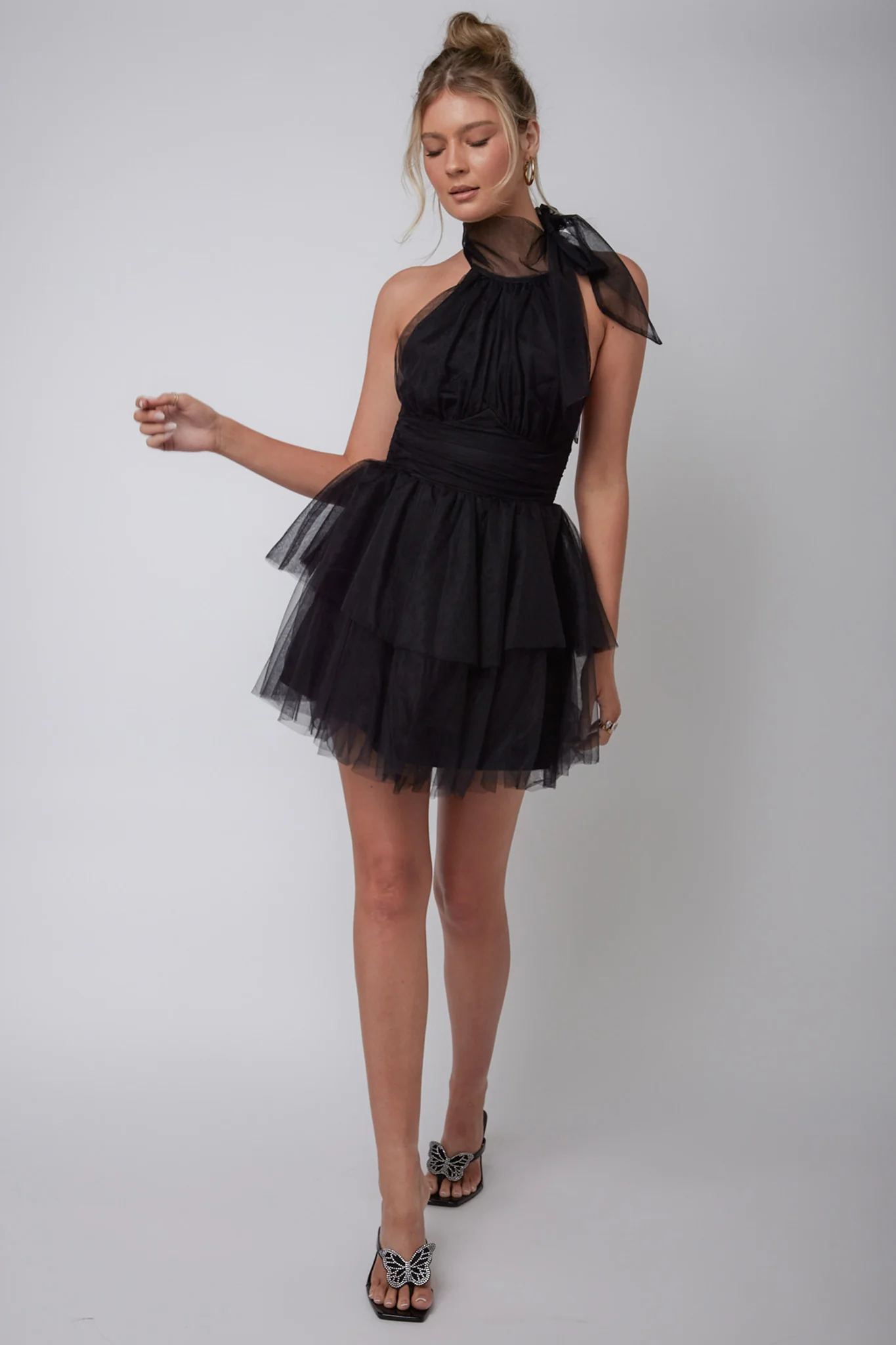 Andria Halterneck Tulle Mini Dress Black - Image 3
