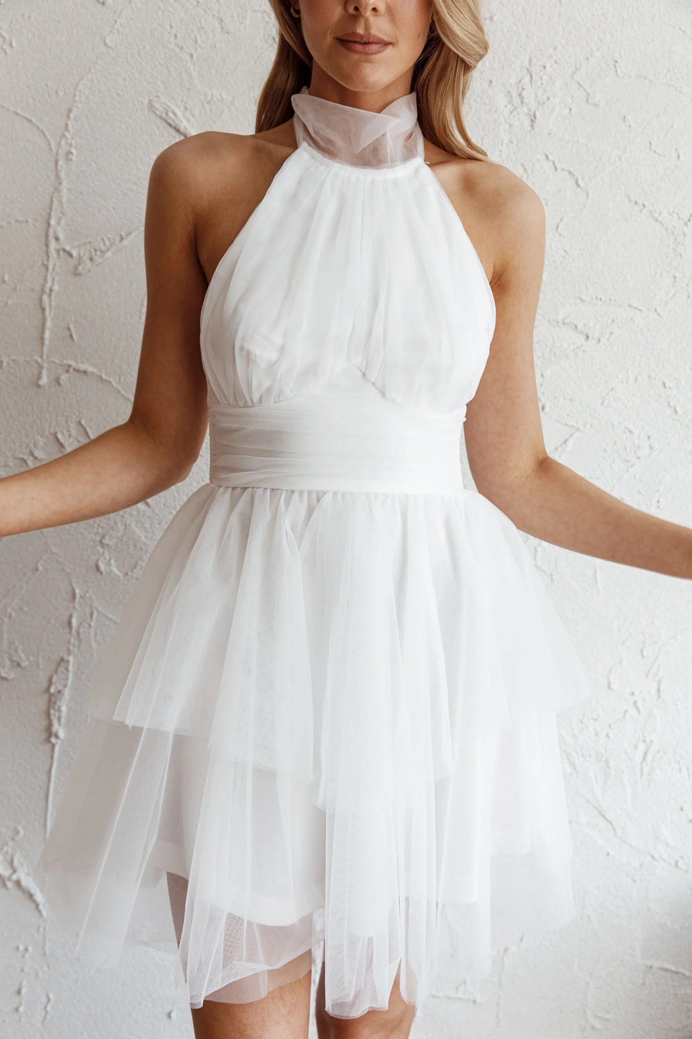 Andria Halterneck Tulle Mini Dress White - Image 5