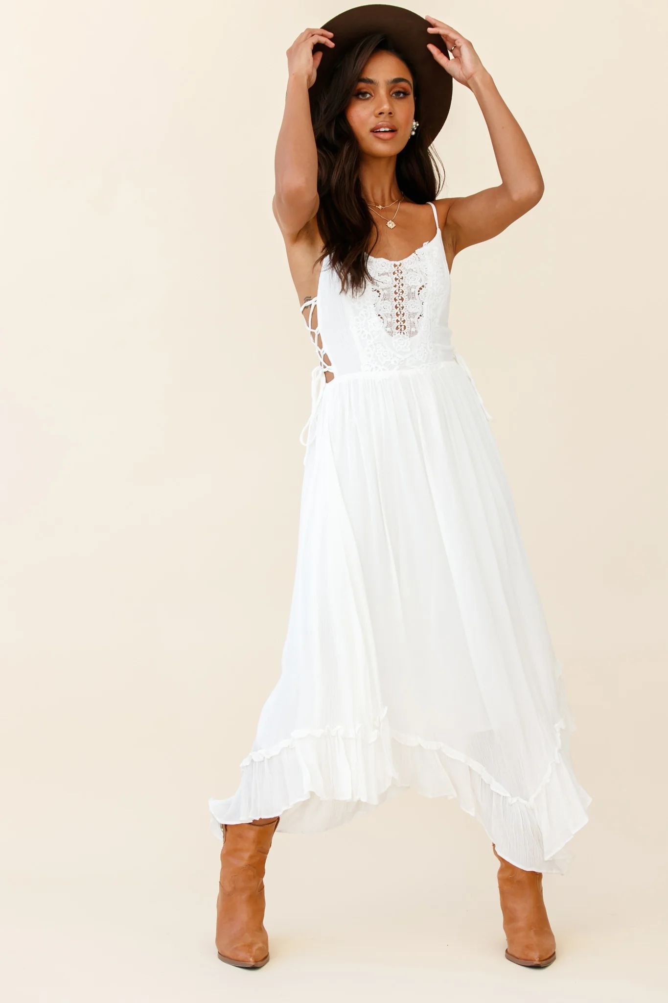 Angel Lace-up Maxi Dress White - Image 9