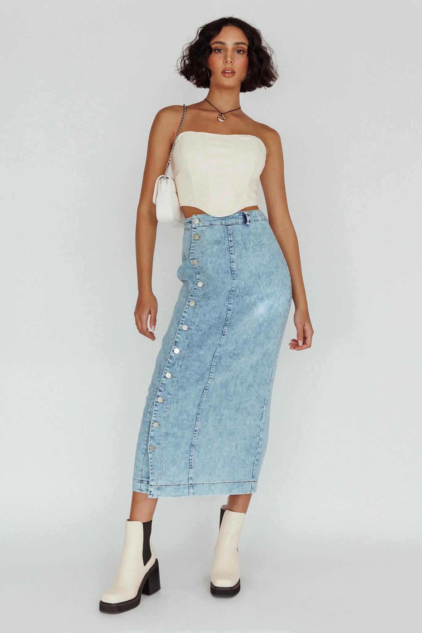 Angelica Side Button-Up Midi Skirt Denim - Image 2