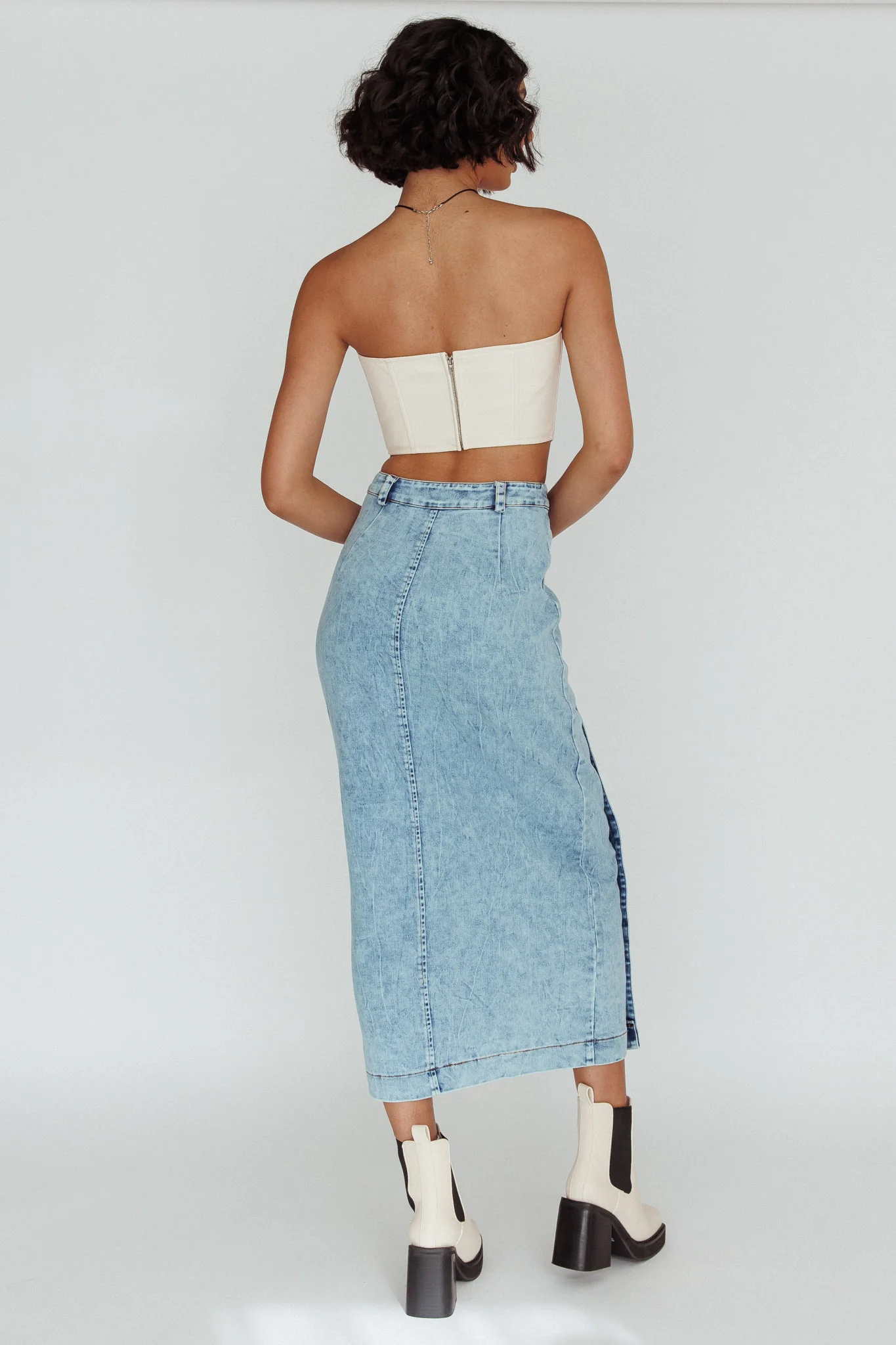 Angelica Side Button-Up Midi Skirt Denim - Image 3