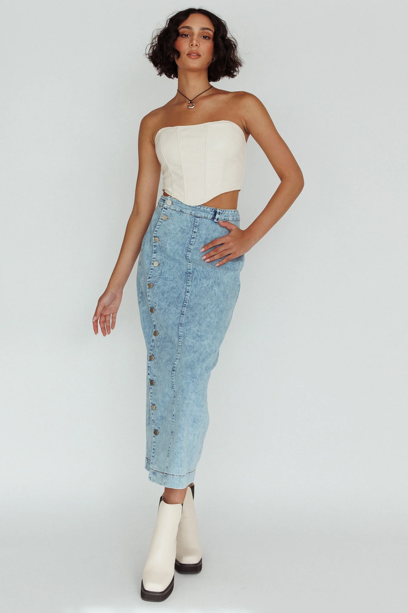 Angelica Side Button-Up Midi Skirt Denim - Image 4