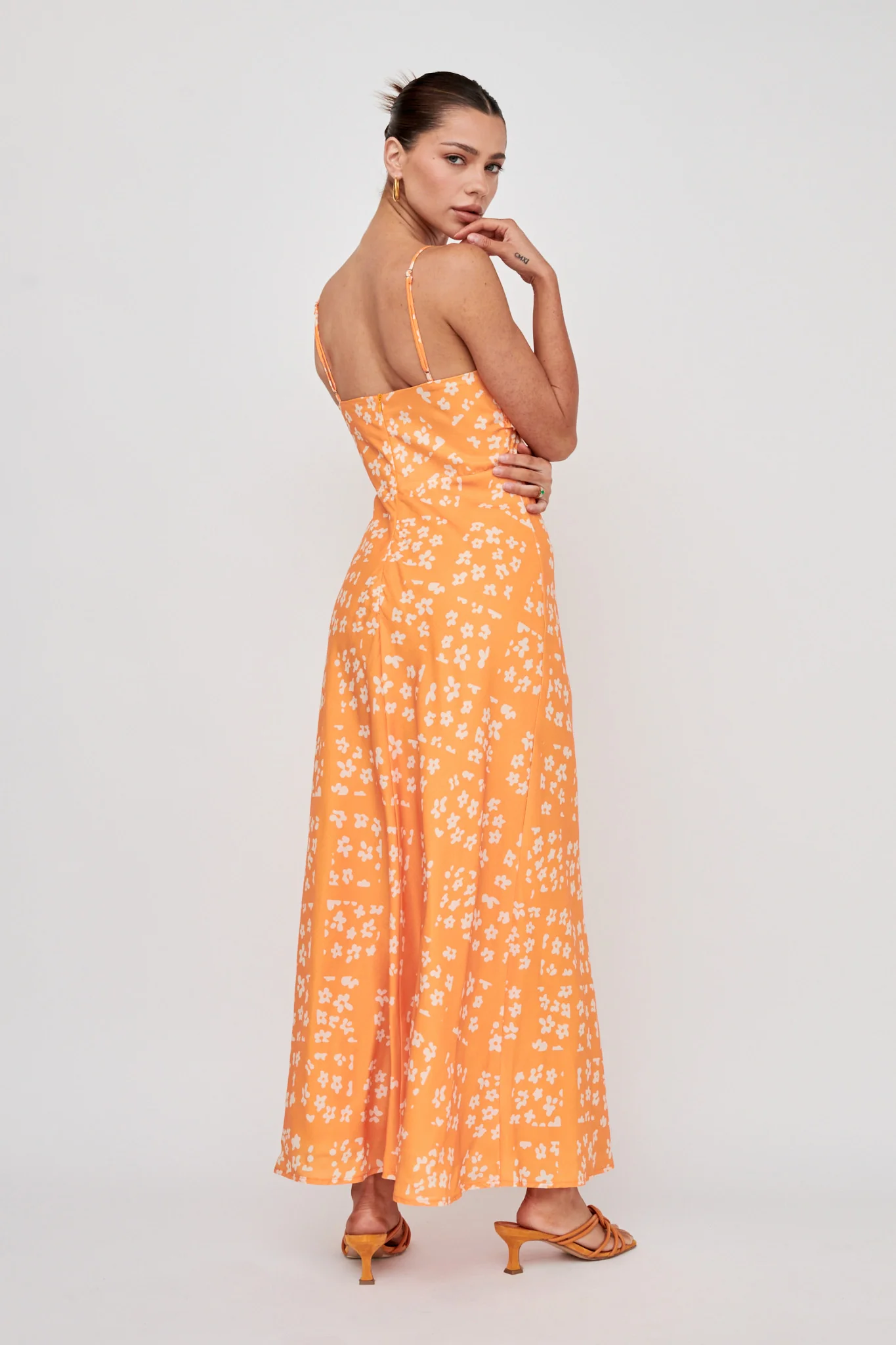 Anja Frill Trim Maxi Dress Print Orange White - Image 2