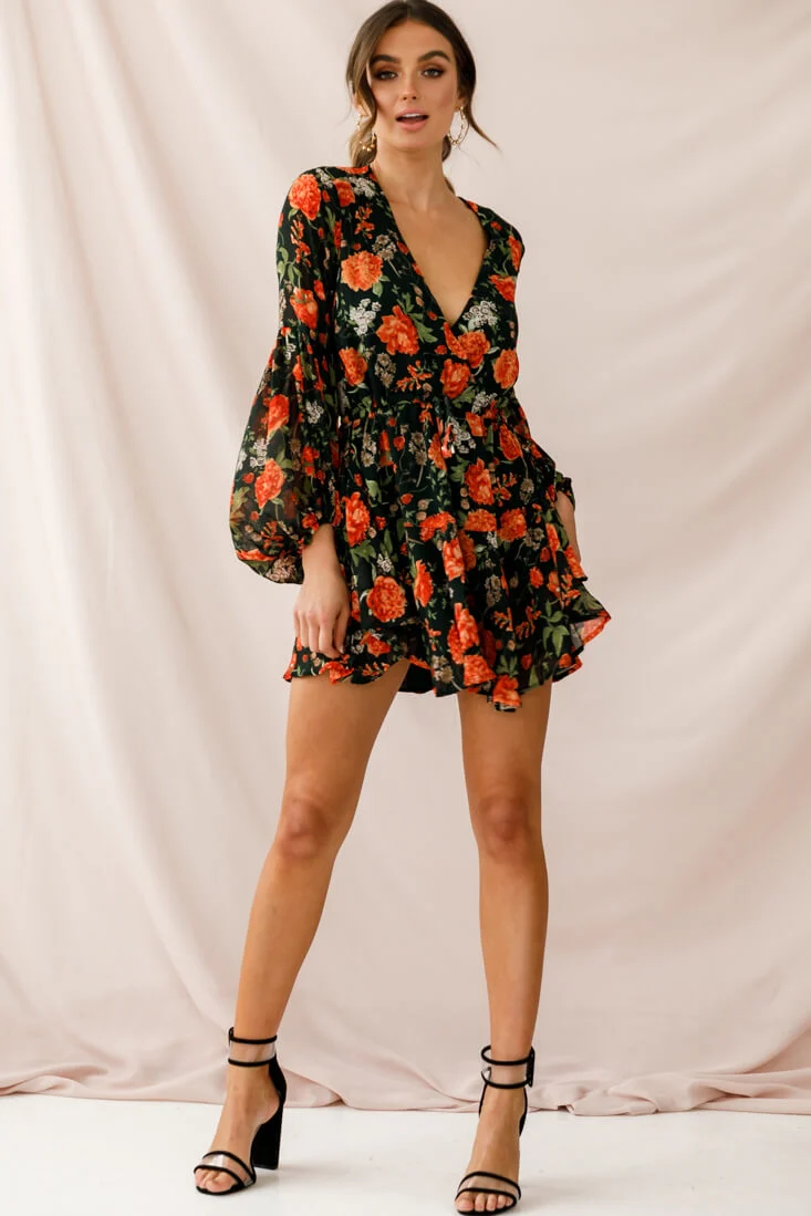 Annalise Long Sleeve Drawstring Dress Green/Orange - Image 3