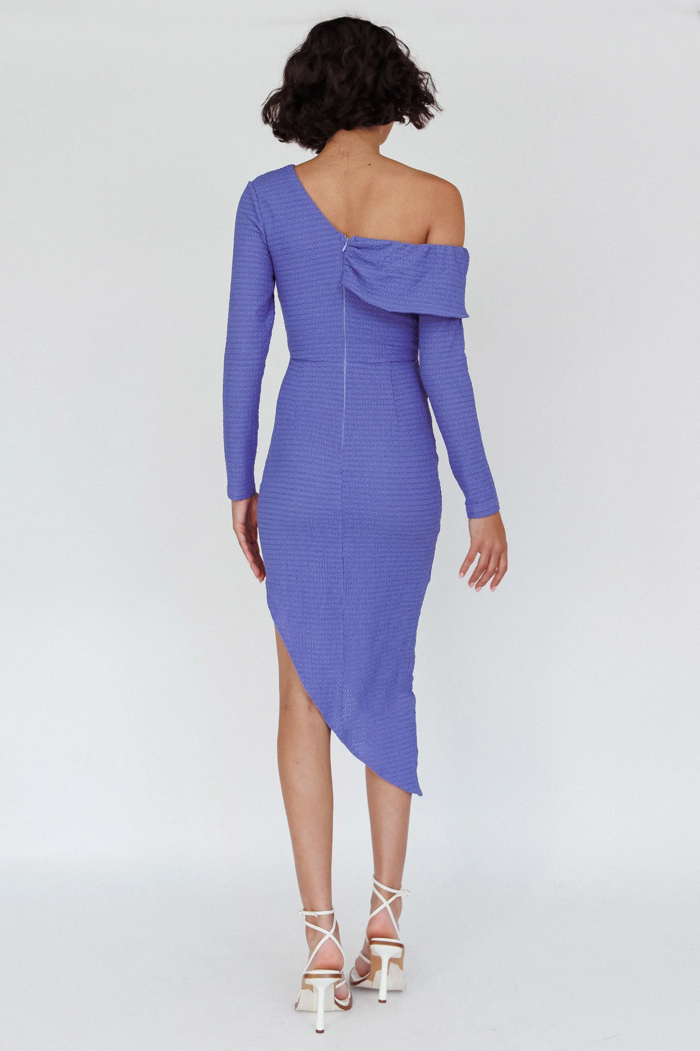 Annalora One-Shoulder Long Sleeve Midi Dress Blue - Image 2