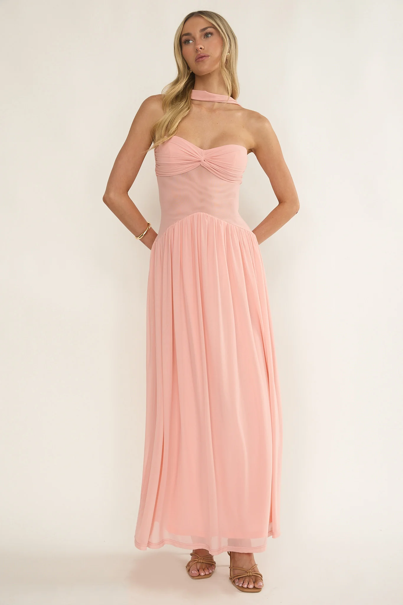 Annita Sheer Waist Maxi Dress Blush