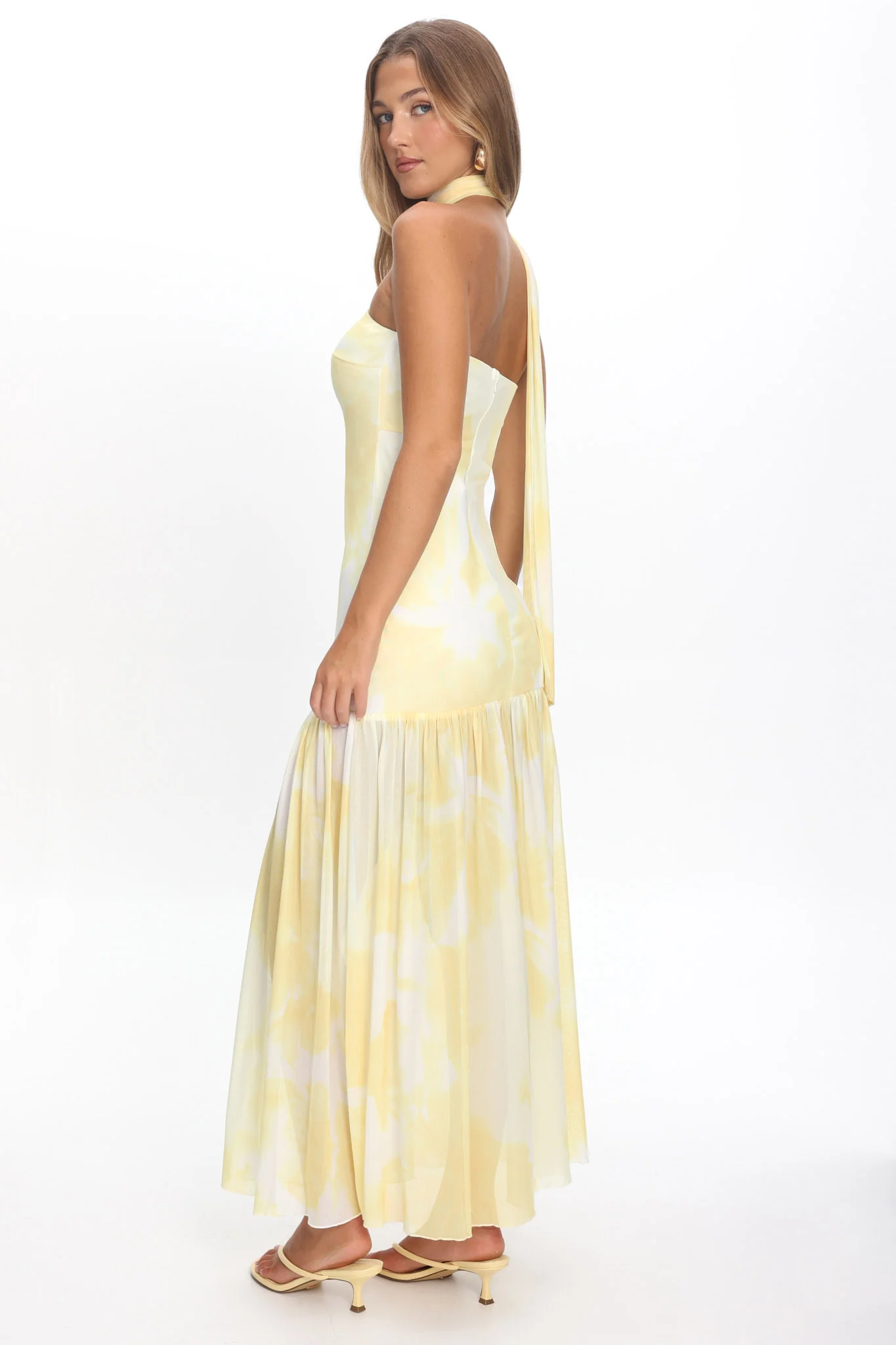 Antonella Strapless Waist Sash Maxi Dress Marbled Yellow - Image 3