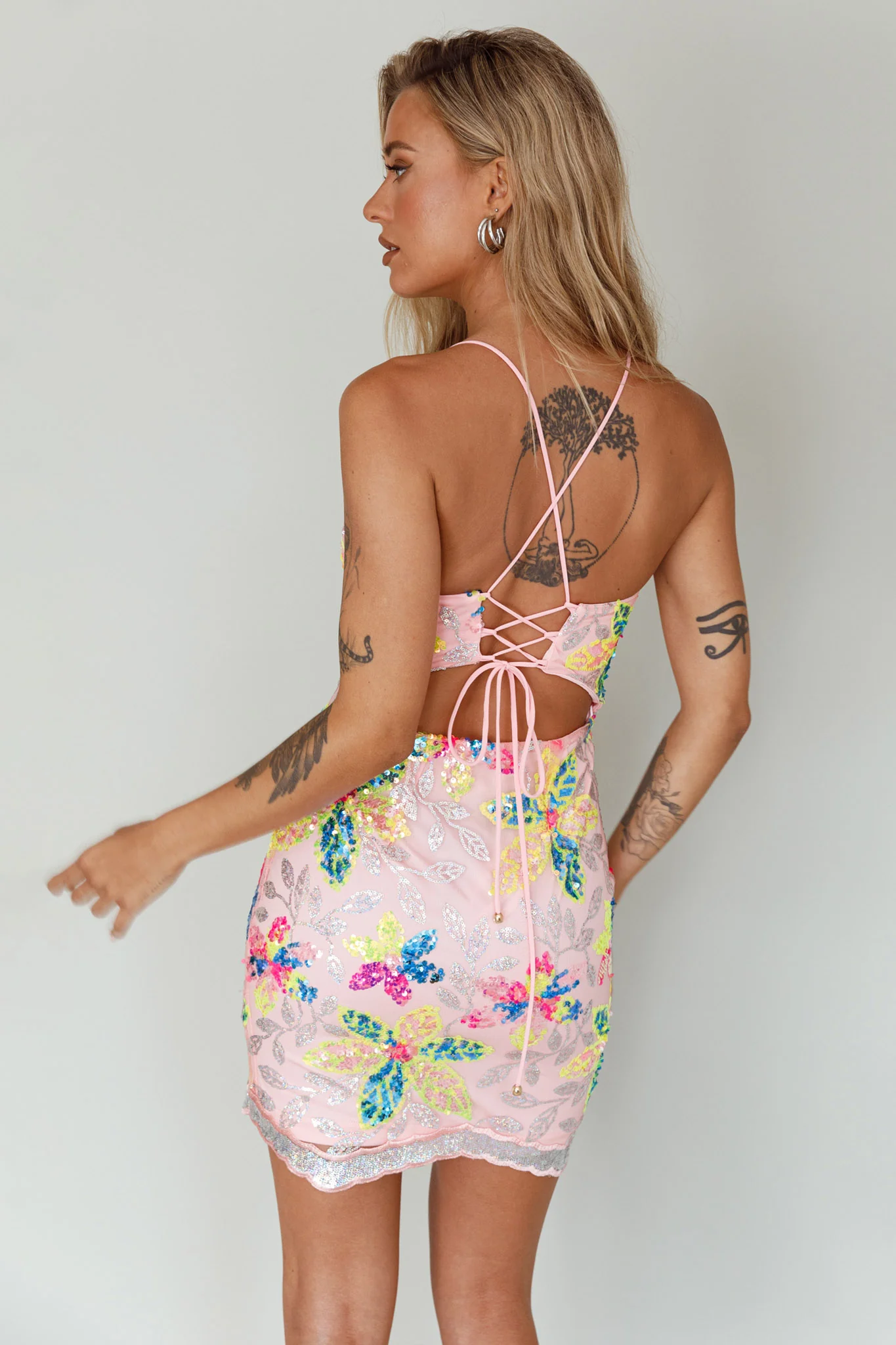 Anu Cut-Out Laced Back Sequin Dress Pink - Image 2