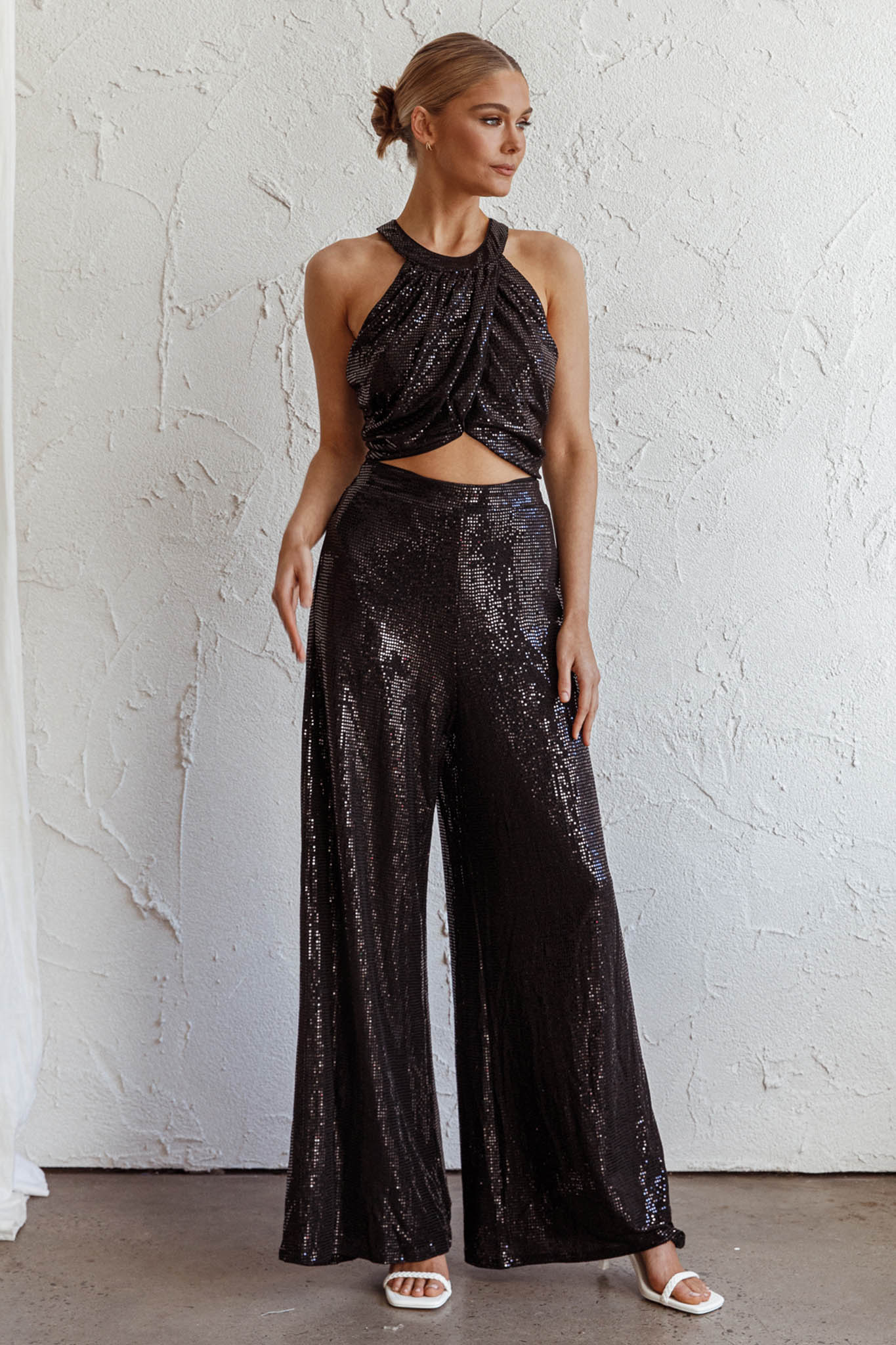 Anything Goes Draped Sequin Crop Top Black - Image 5