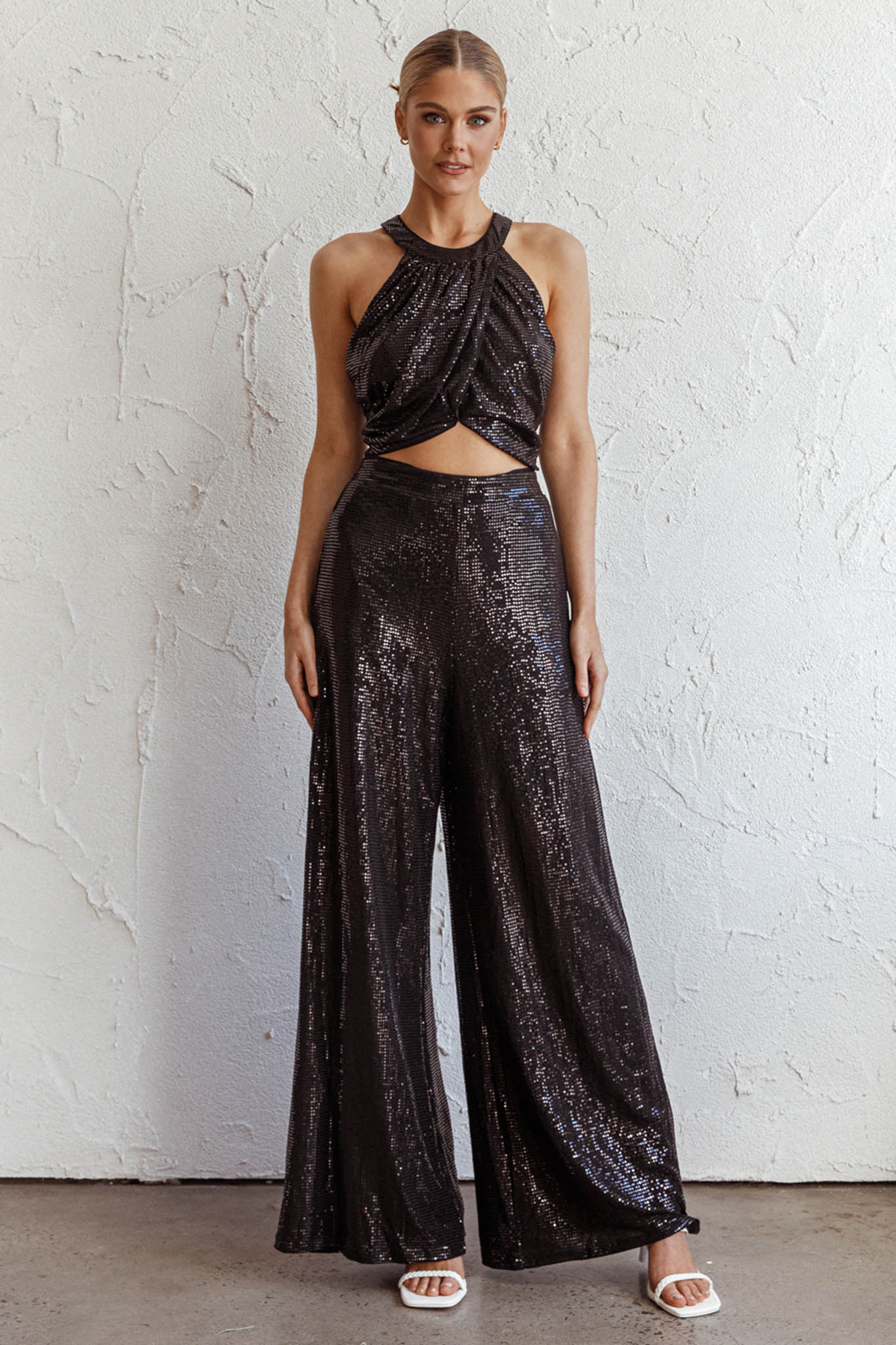 Anything Goes Draped Sequin Crop Top Black - Image 6