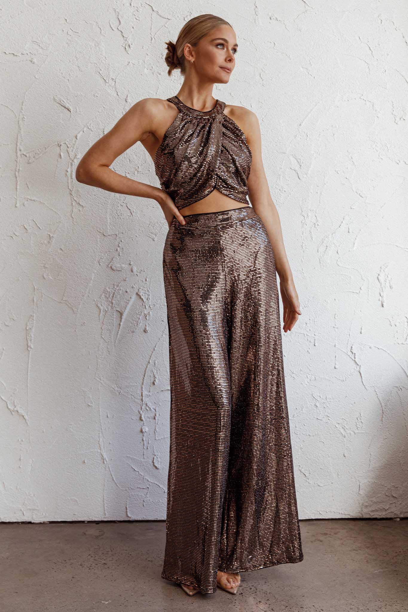 Anything Goes Draped Sequin Crop Top Gold - Image 8