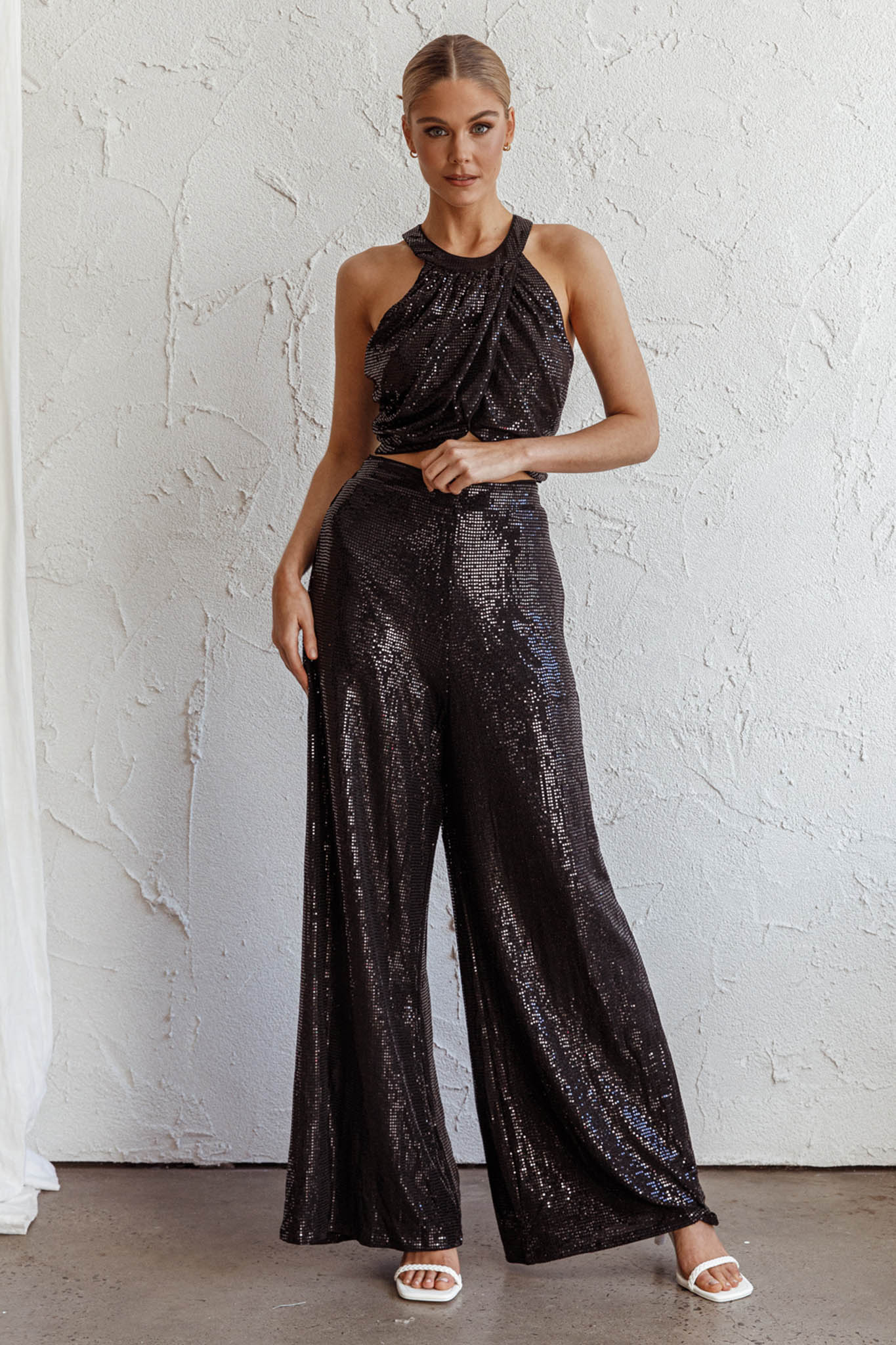 Anything Goes Wide Leg Metallic Pants Black - Image 5
