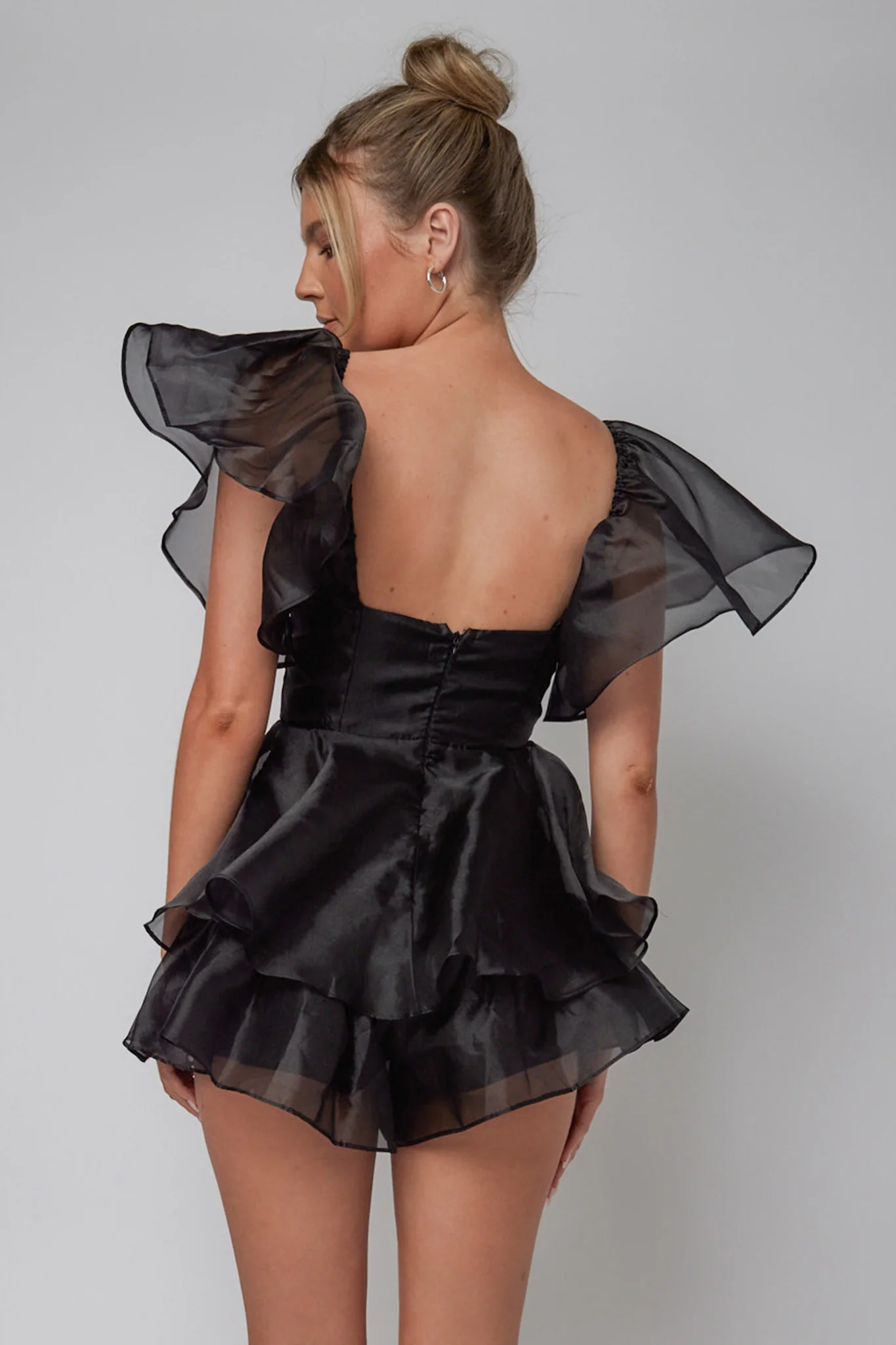 Aphrodite Angel Sleeve Layered Romper Black - Image 2