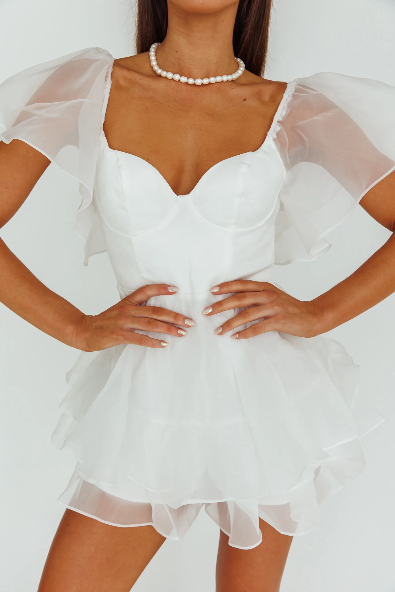 Aphrodite Angel Sleeve Layered Romper White - Image 4