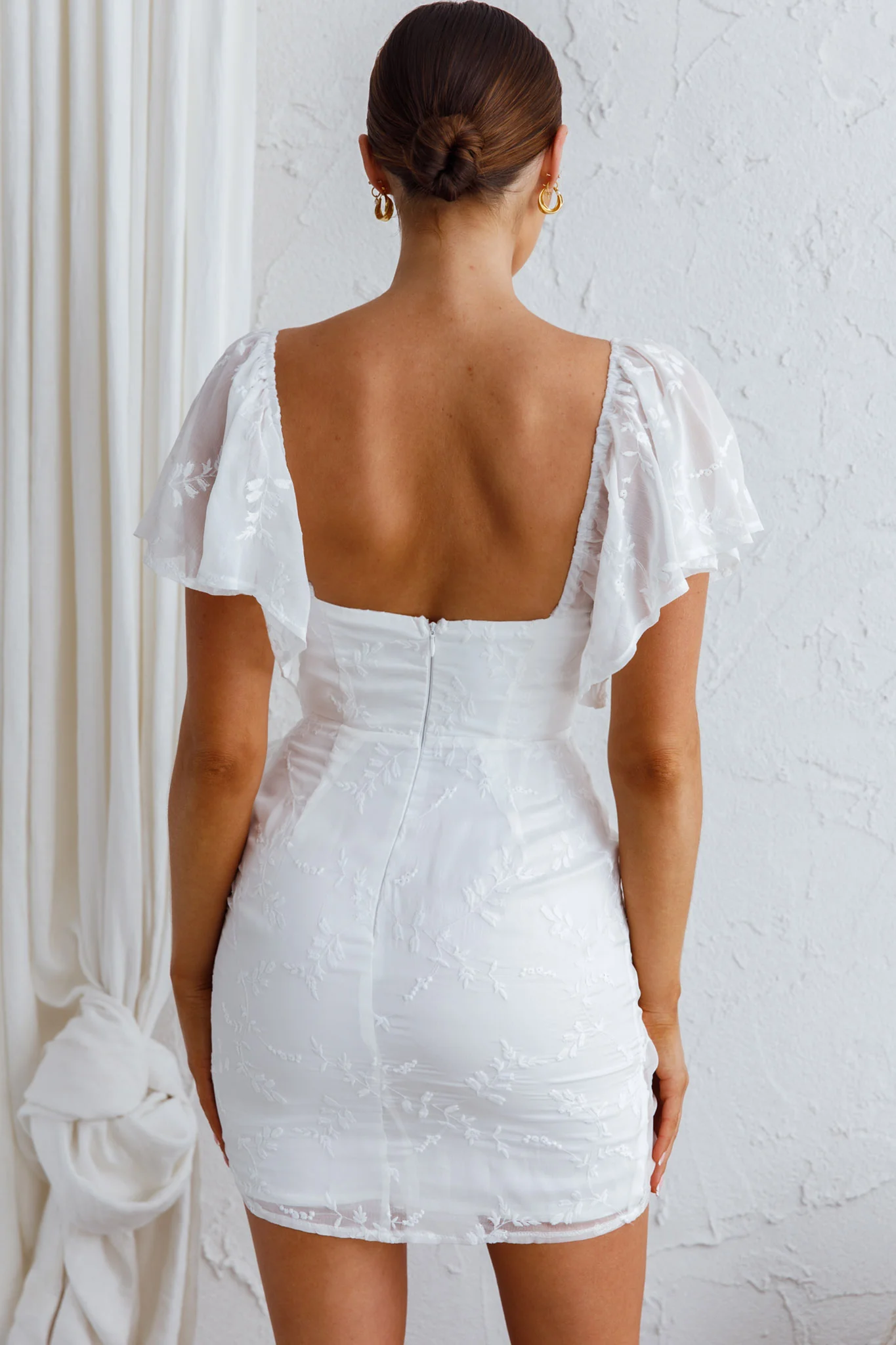Aphrodite Molded Bust Angel Sleeve Wrap Dress Embroidered White - Image 8