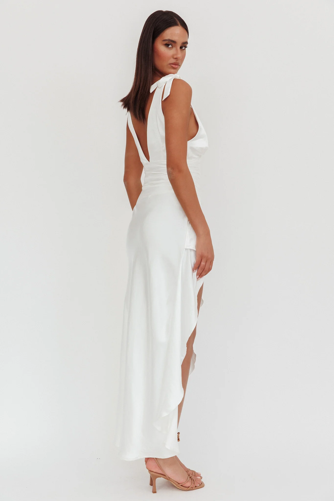 Aquila Tied Shoulder High-Low Hem Dress Oyster - Image 2