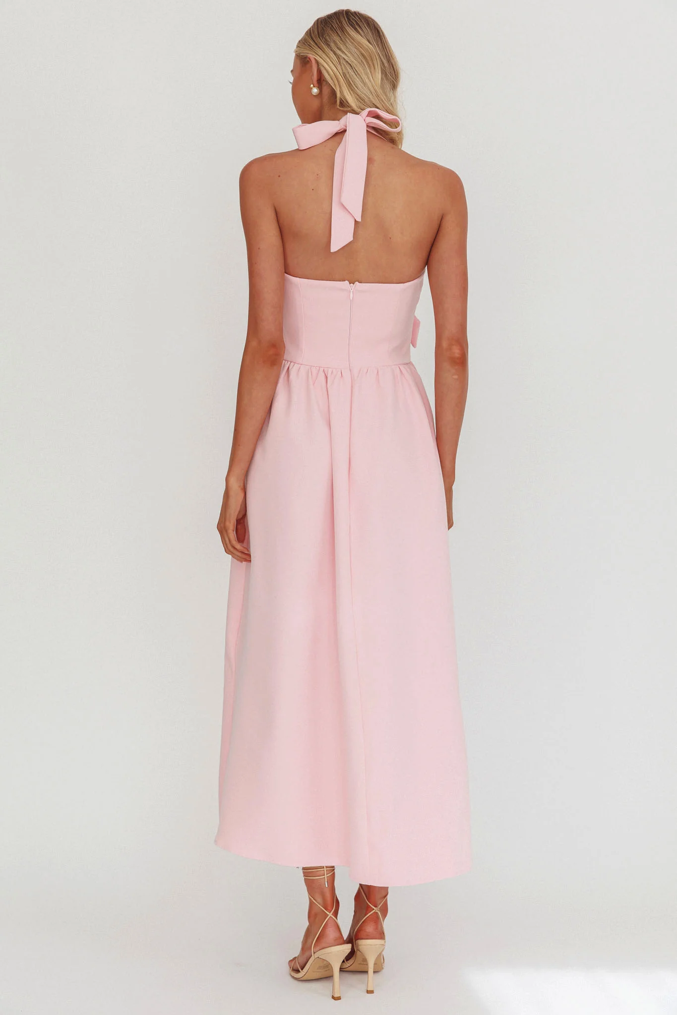 Ariarna Bow Halter Maxi Dress Pink Sorbet - Image 3