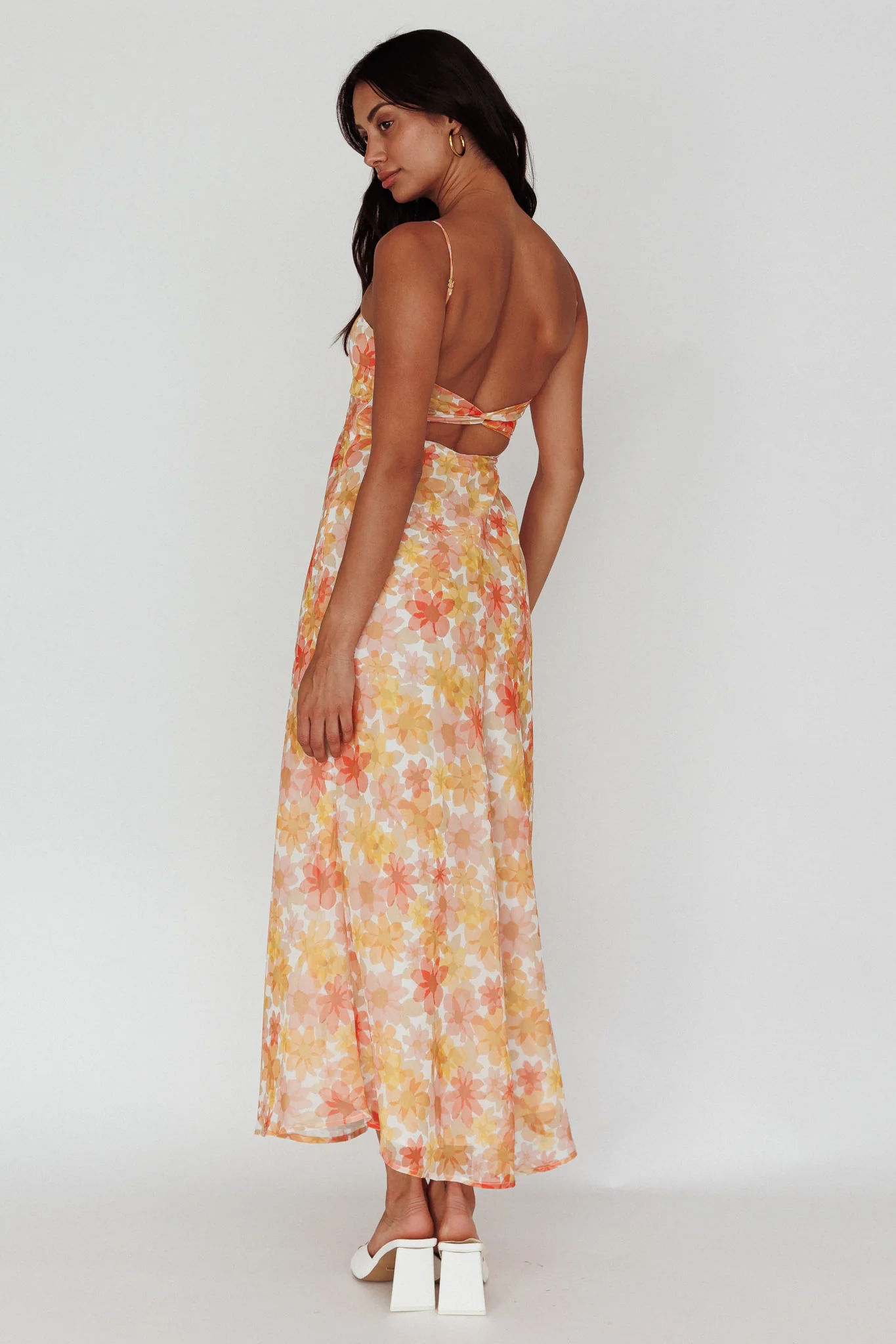 Arika Twist Back Midi Dress Floral Yellow - Image 2