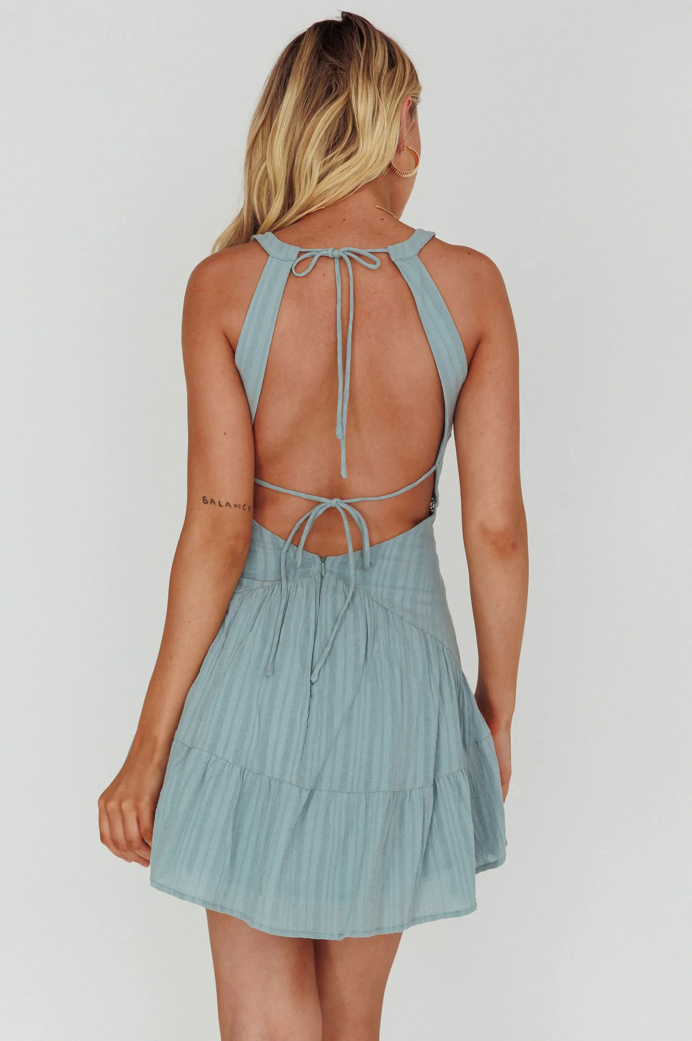Arisha Open Back A-Line Mini Dress Sage - Image 2