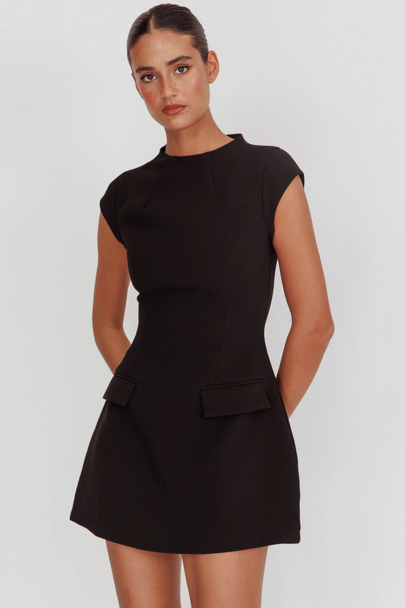 Aristos Cap Sleeve Mini Dress Black - Image 5