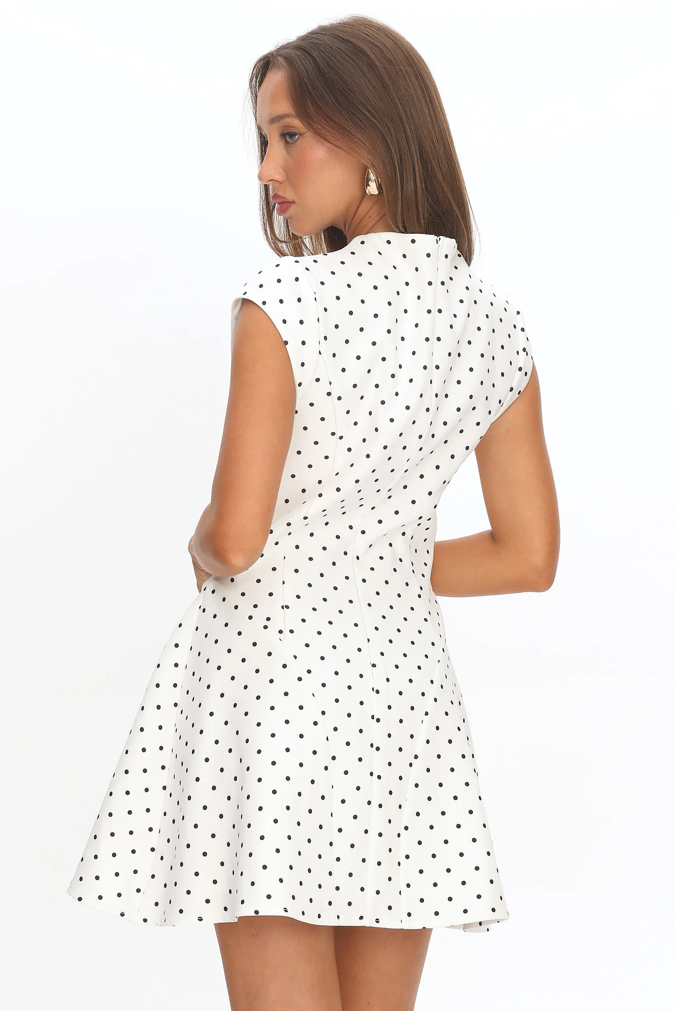 Aristos Cap Sleeve Mini Dress Polka Dot White - Image 2