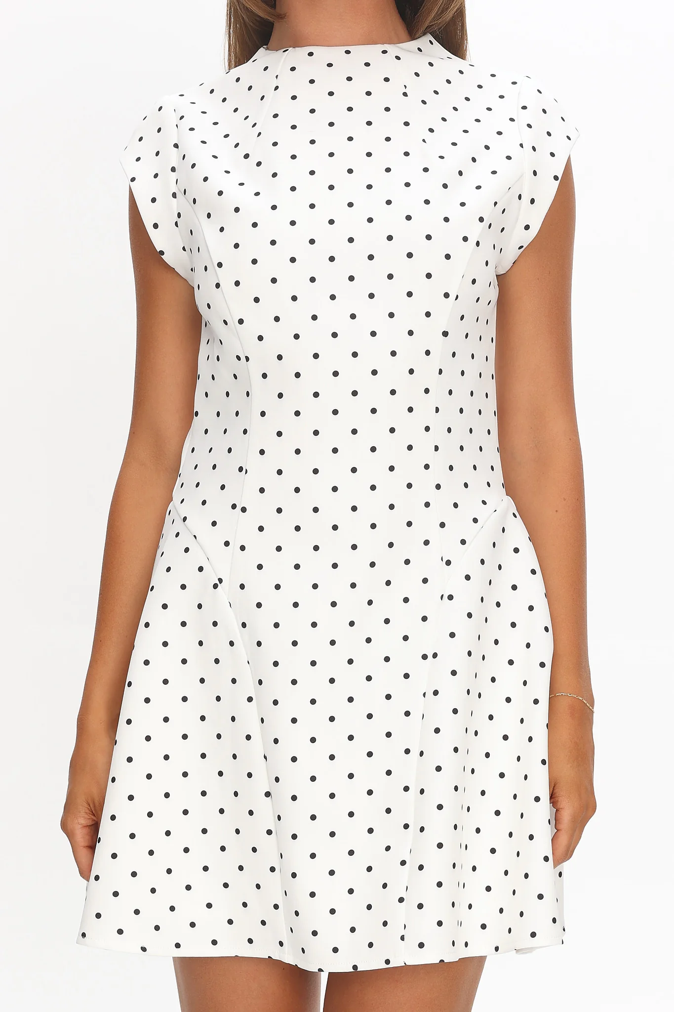 Aristos Cap Sleeve Mini Dress Polka Dot White - Image 3