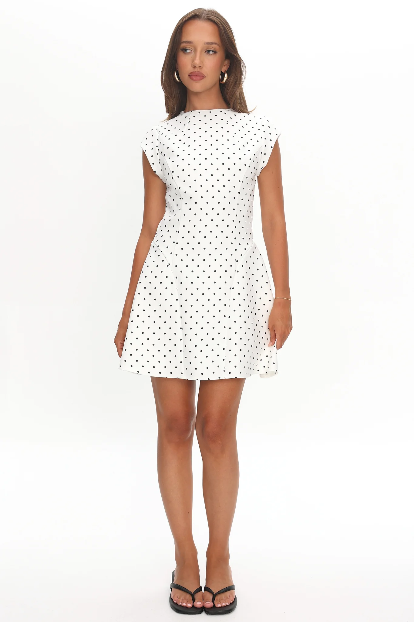 Aristos Cap Sleeve Mini Dress Polka Dot White - Image 4