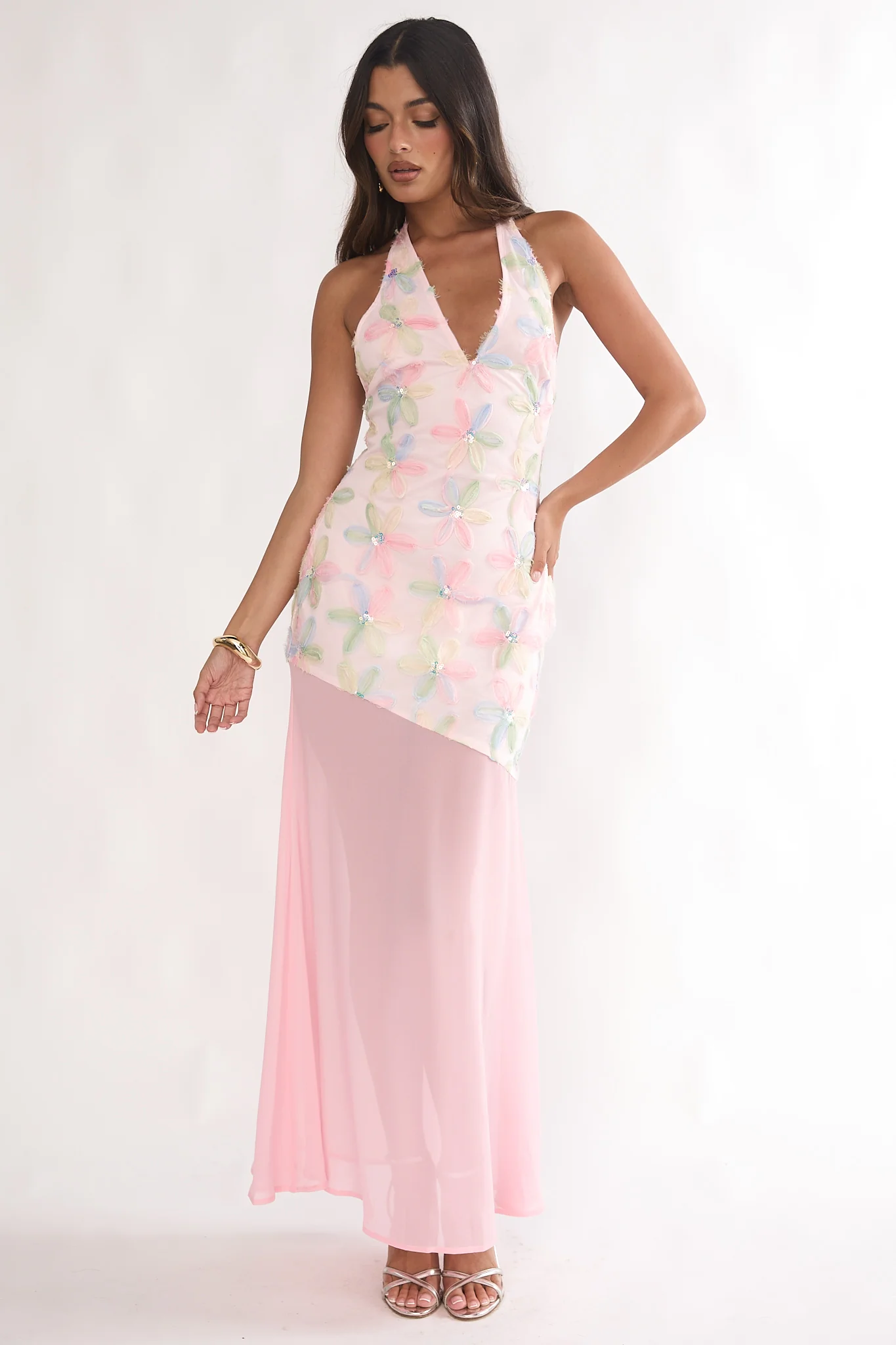 Arles Halterneck Sequin Embellished Maxi Dress Pink - Image 5