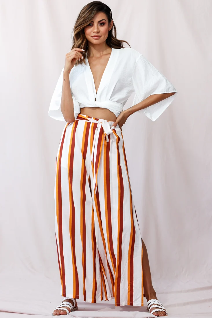 Aruba Wide Leg Side Split Pants Mustard/Brick - Image 2