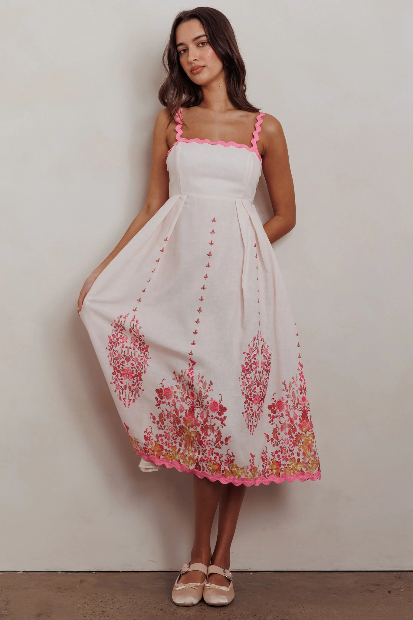 Asami Floral Print Ric Rac Trim Midi Dress Blush - Image 5