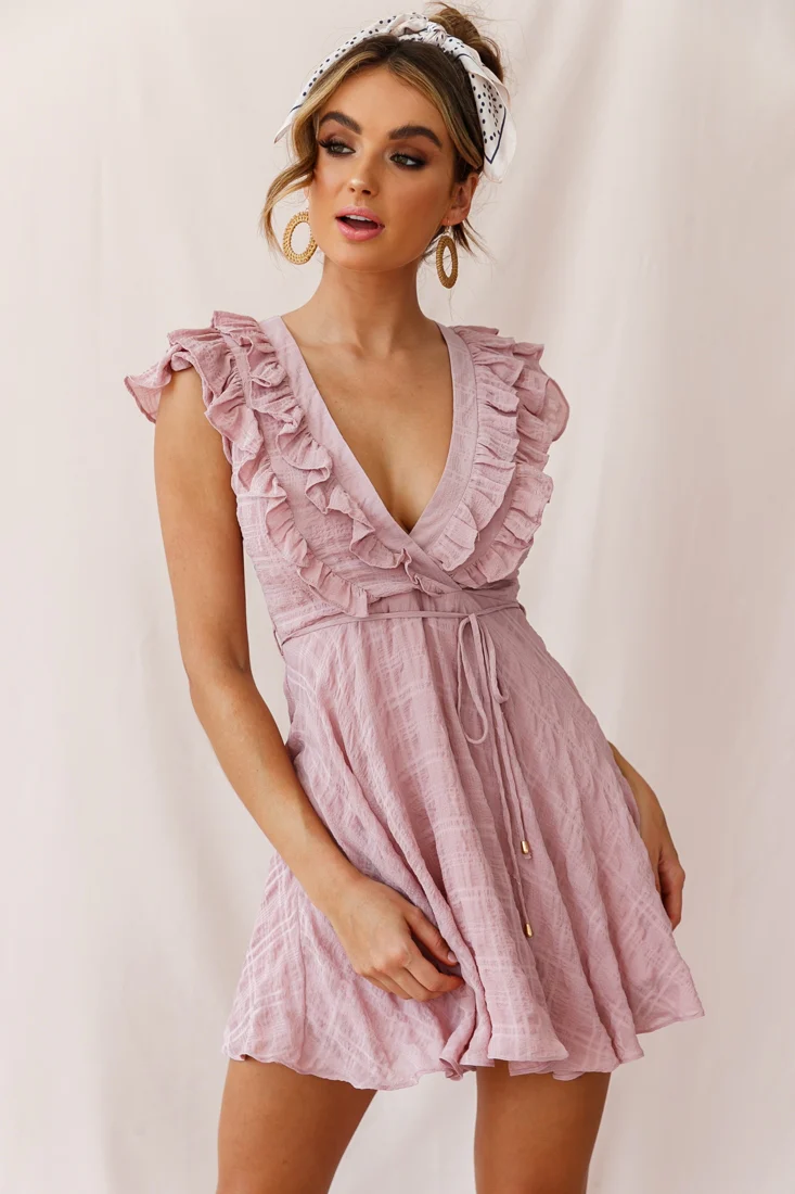Asher Layered Frill Neckline Mini Dress Blush - Image 5