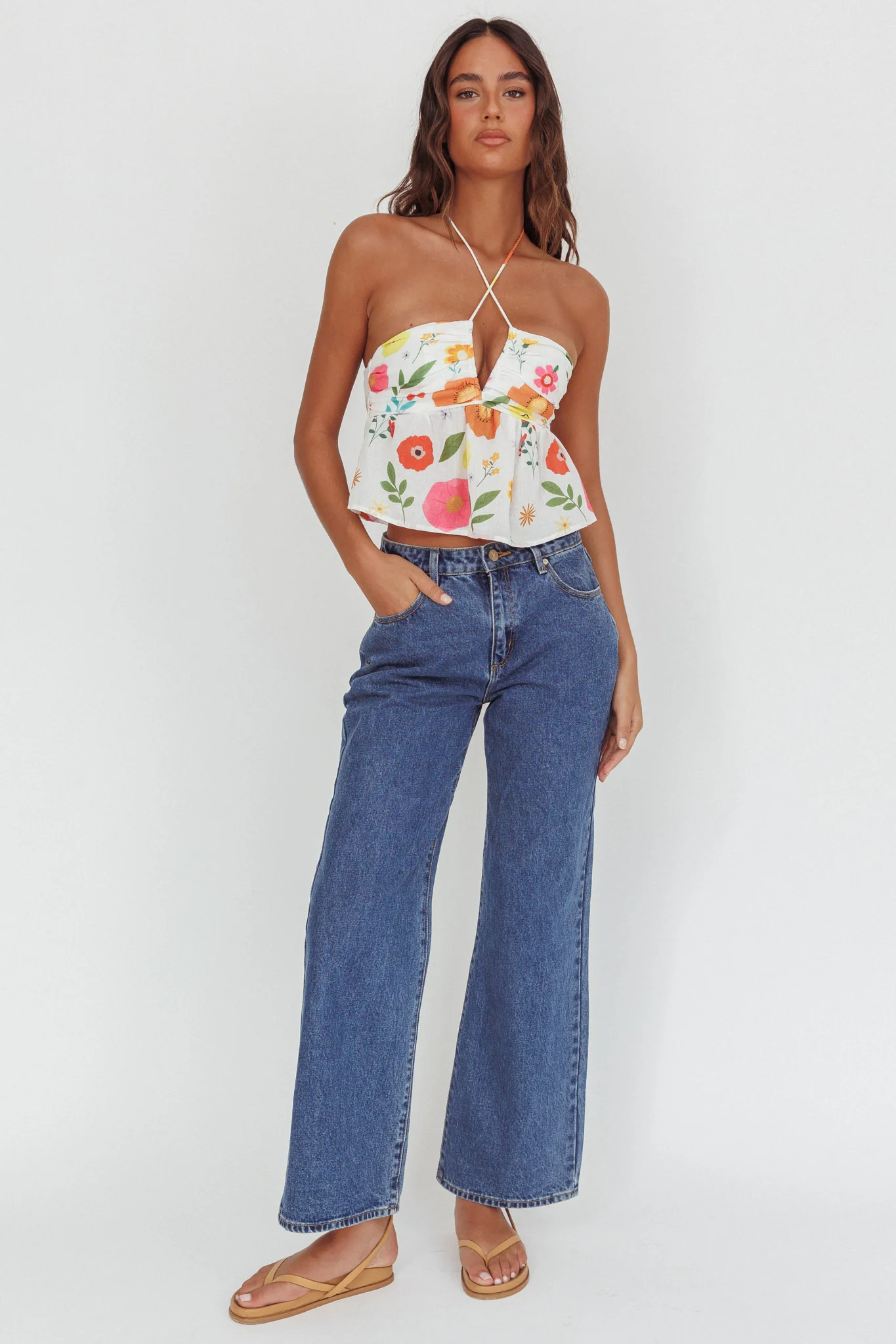 Asiah Halter Neck Top Floral White - Image 3