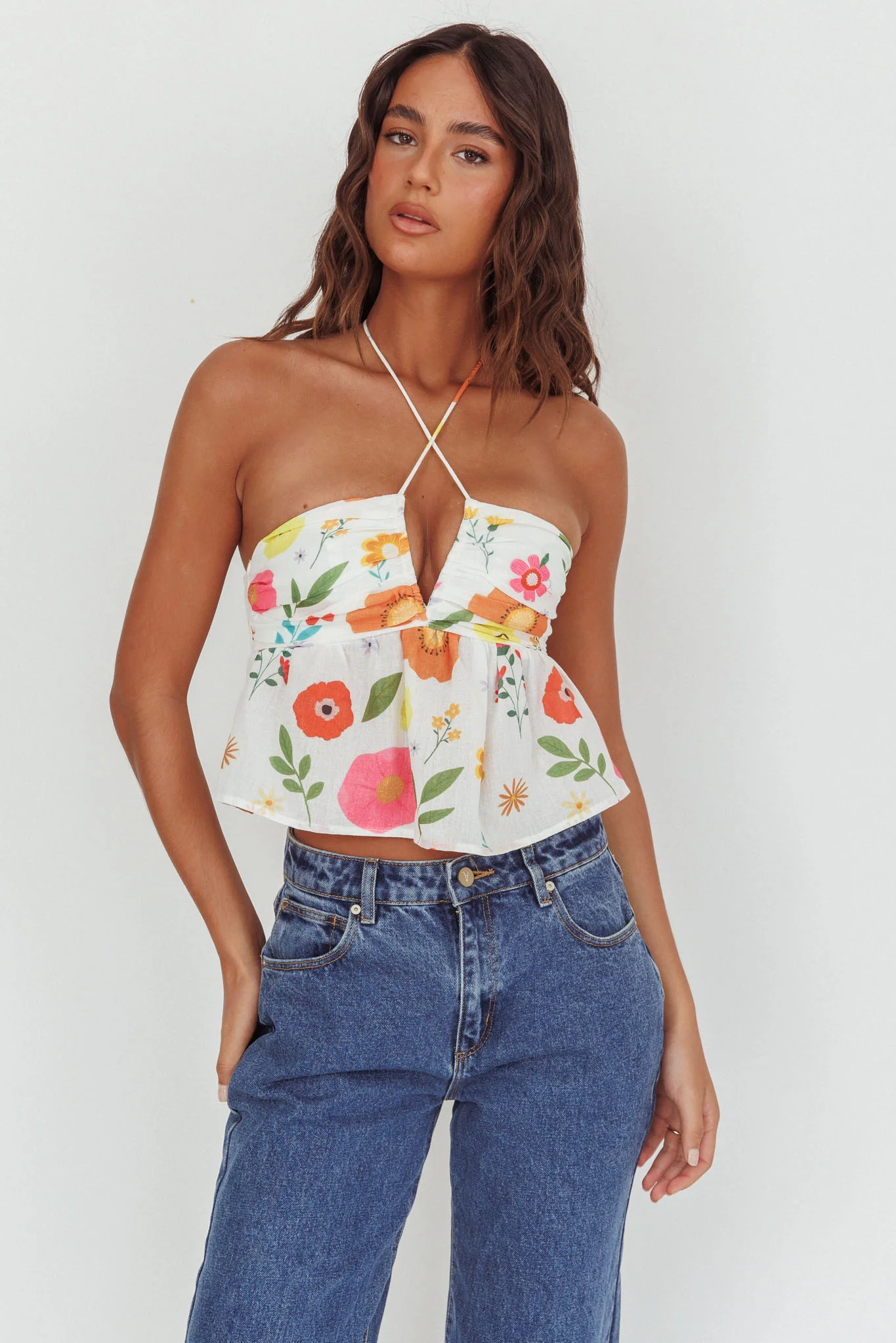 Asiah Halter Neck Top Floral White - Image 5