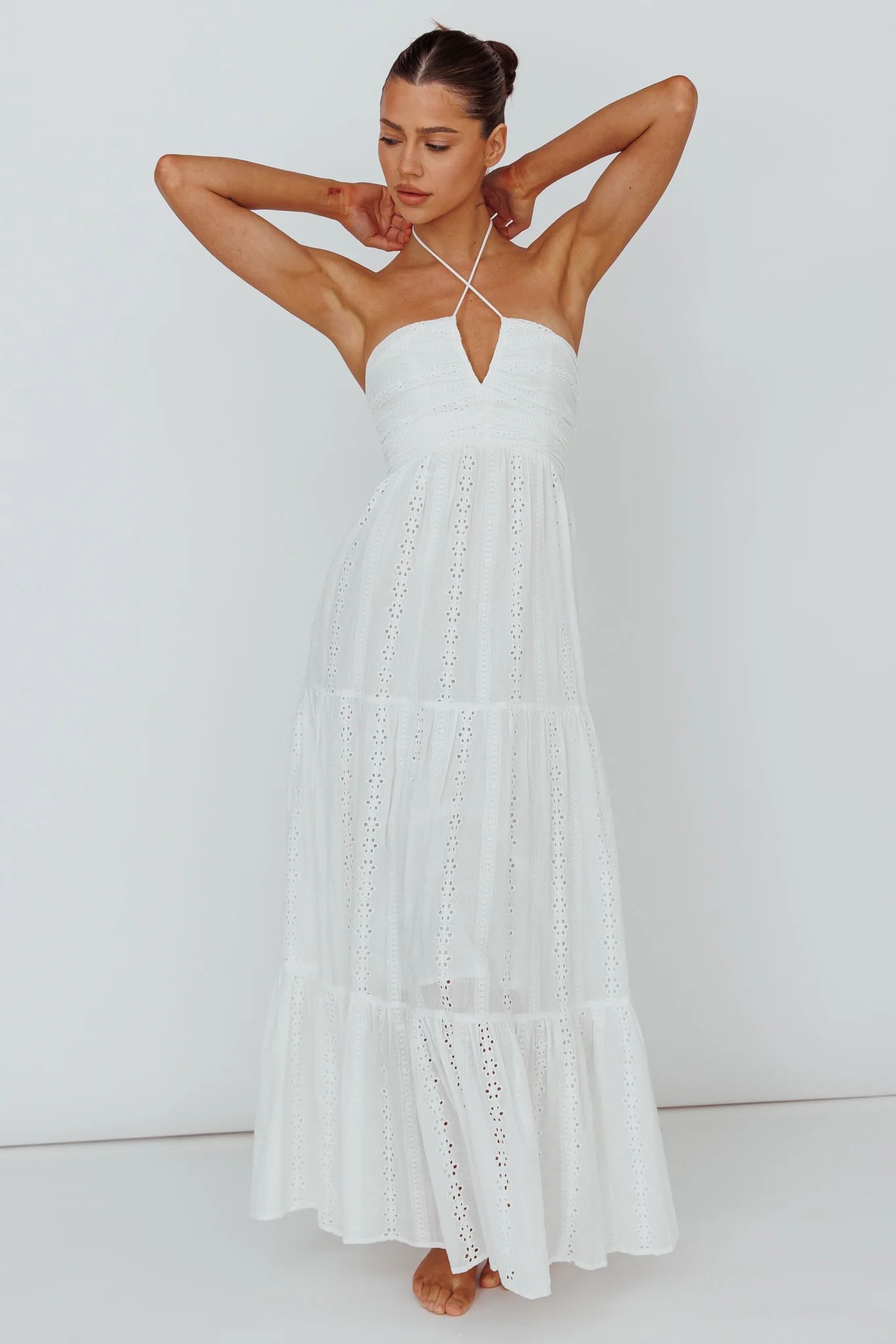 Asiah Halterneck Maxi Dress Eyelet White - Image 6