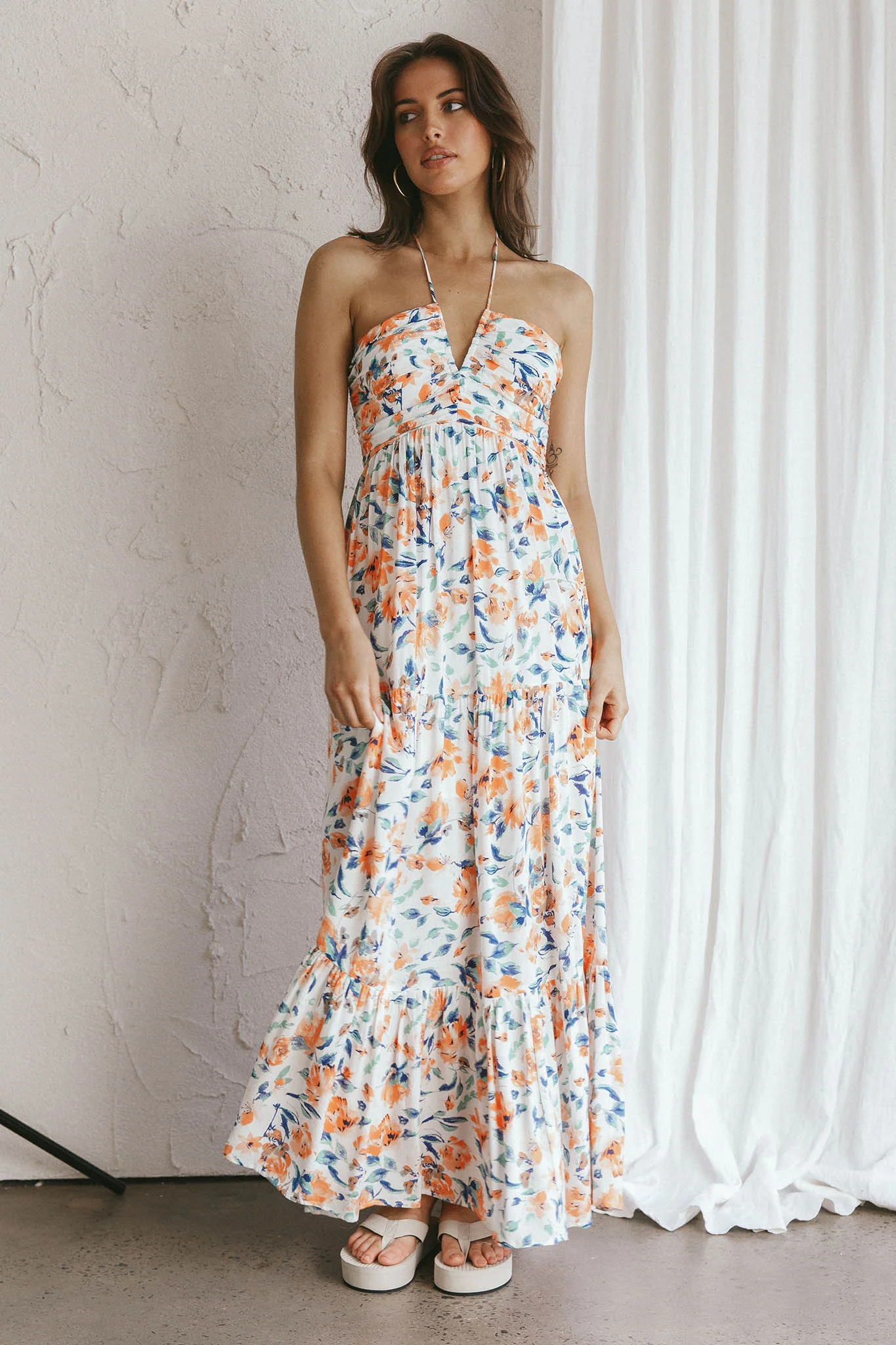 Asiah Halterneck Maxi Dress Floral Orange - Image 4