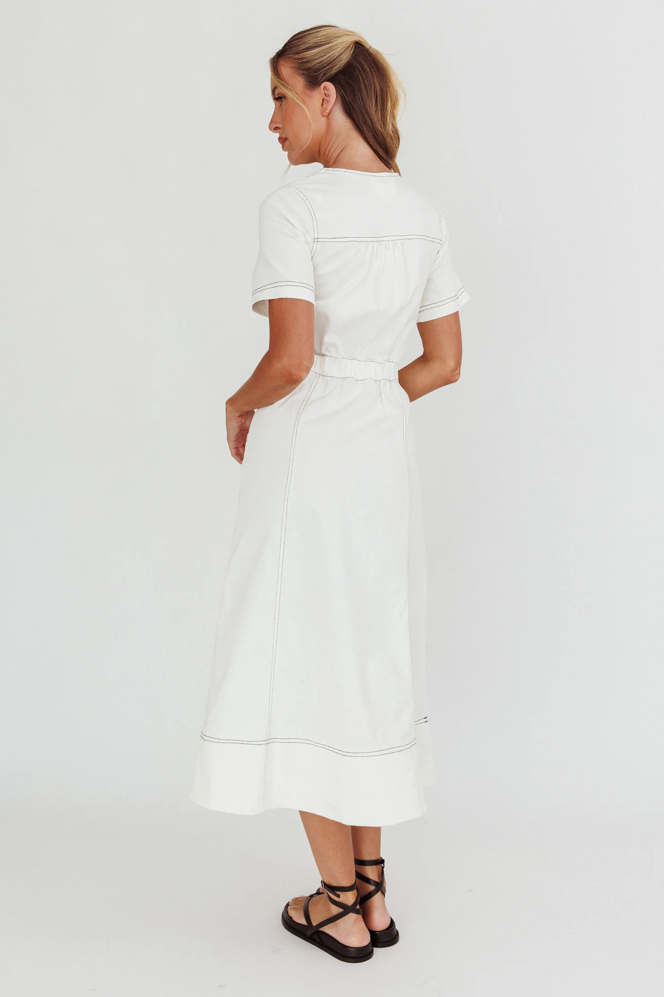 Aspen Love Front Pocket Midi Dress White - Image 2