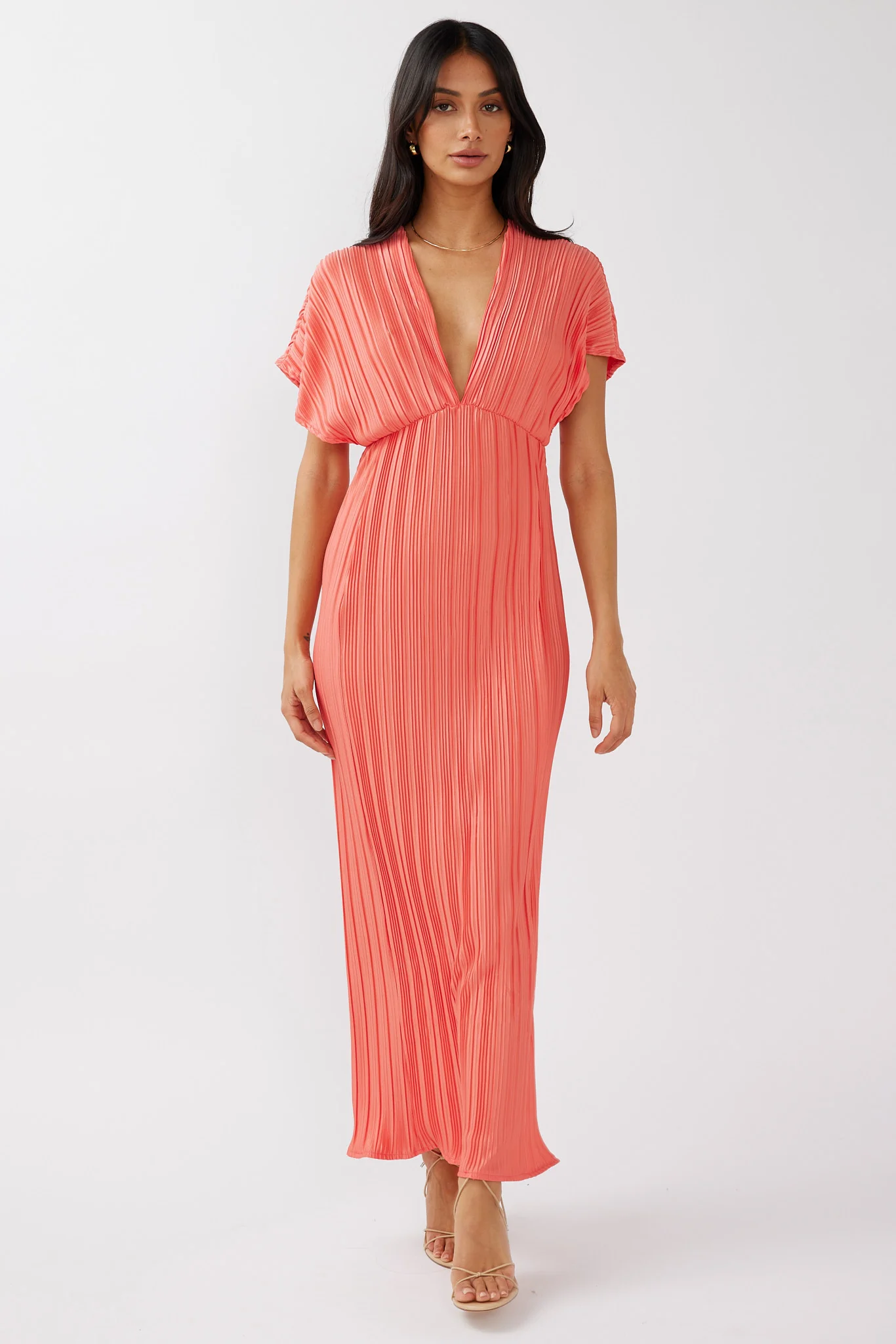 Astor Batwing Accordion Pleat Dress Watermelon - Image 5