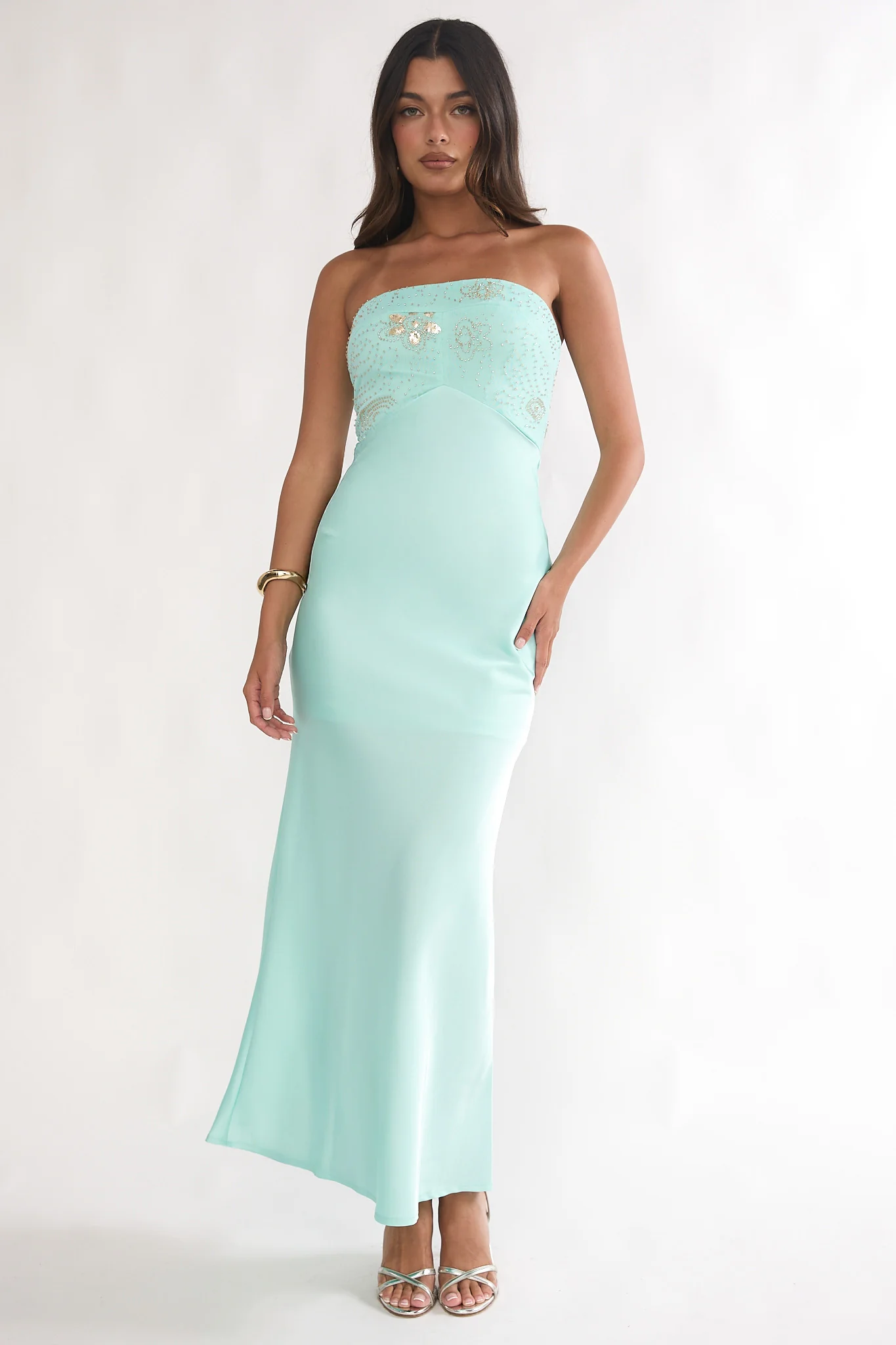 At Dusk Beaded Bust Strapless Maxi Dress Blue - Image 4