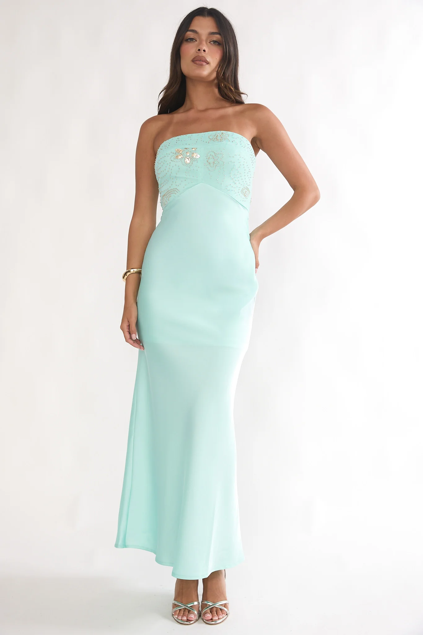 At Dusk Beaded Bust Strapless Maxi Dress Blue - Image 5