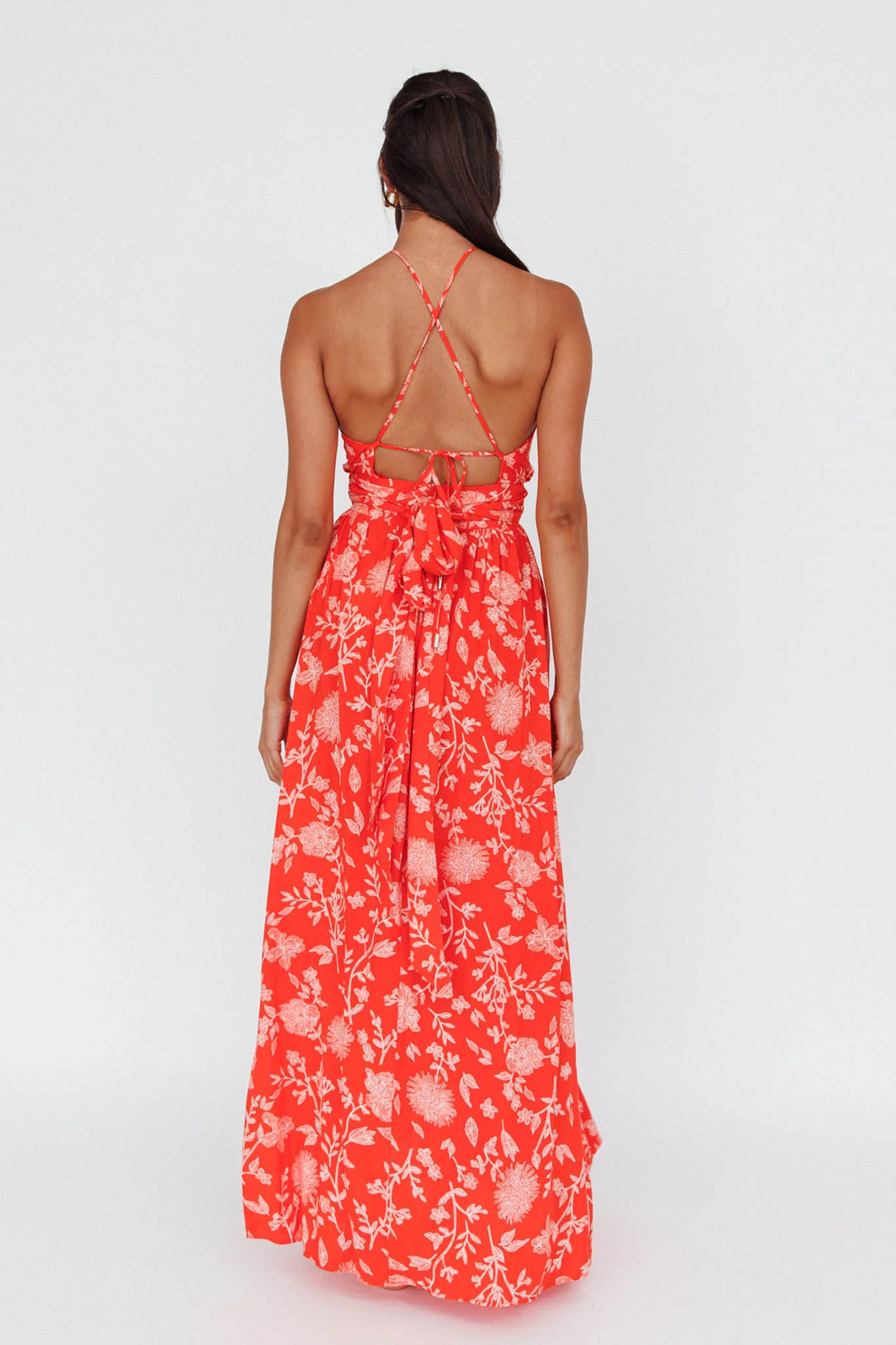 Athena High Split Maxi Dress Floral Print Red - Image 3