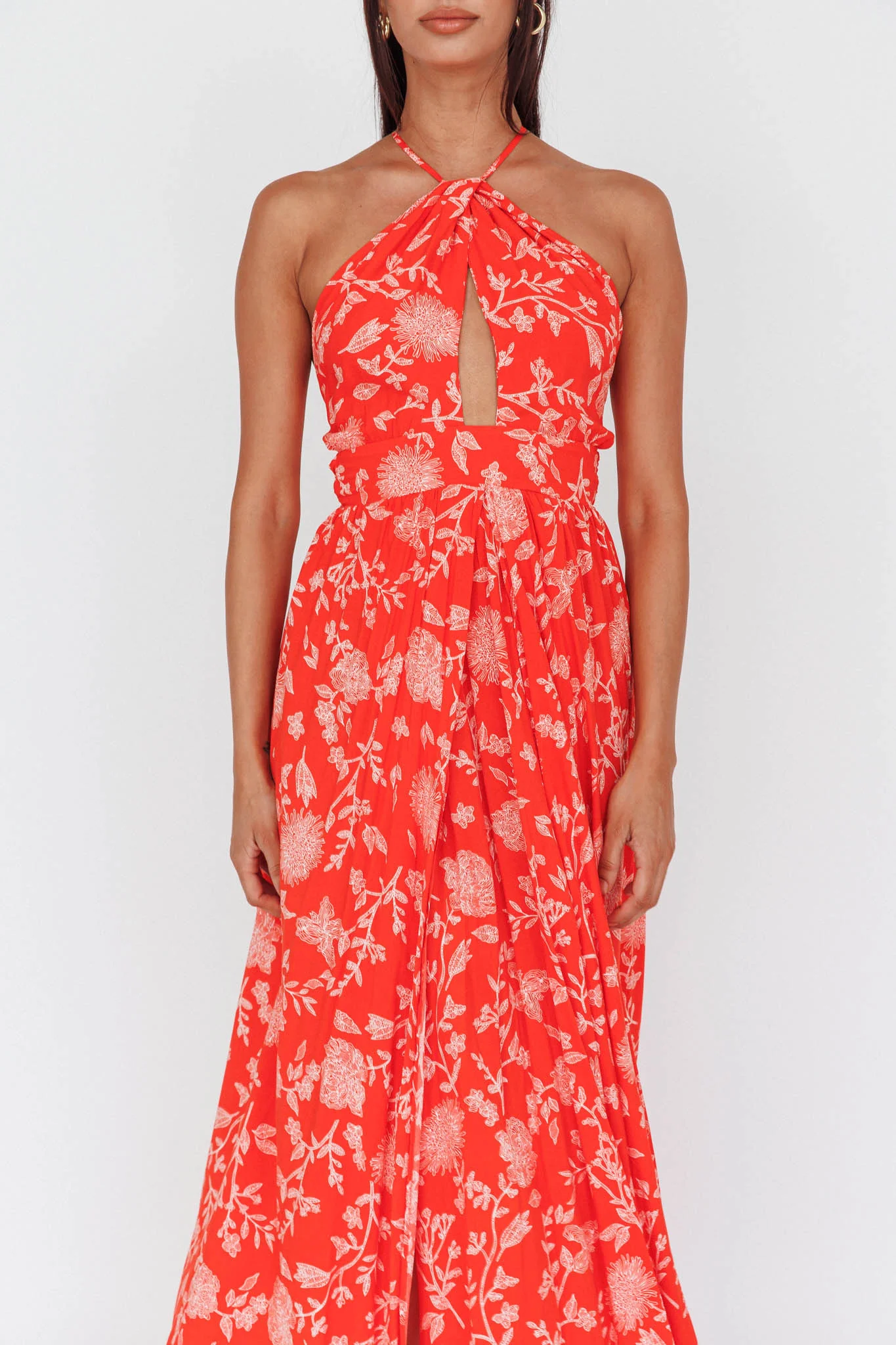 Athena High Split Maxi Dress Floral Print Red - Image 4