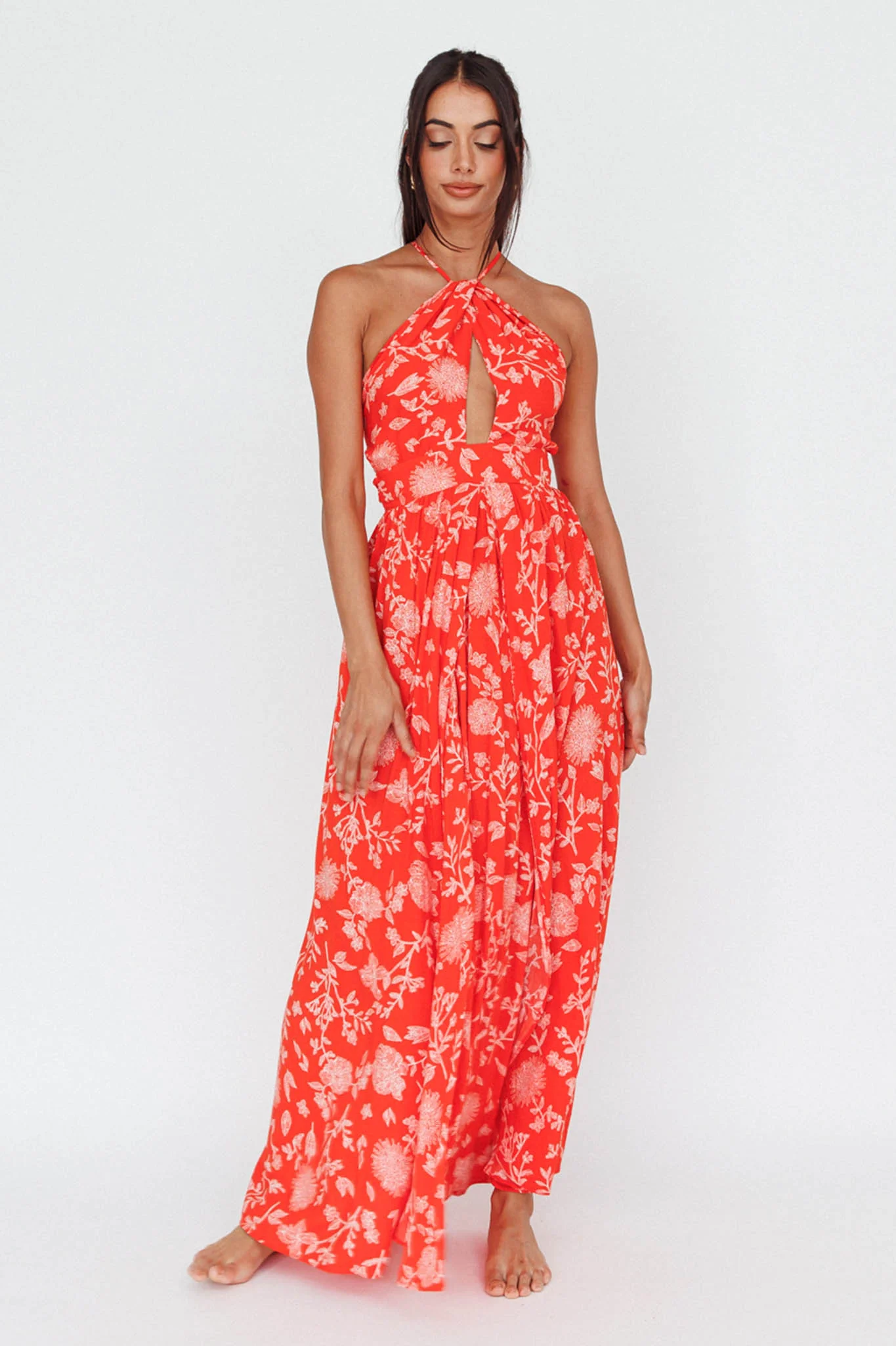 Athena High Split Maxi Dress Floral Print Red - Image 6