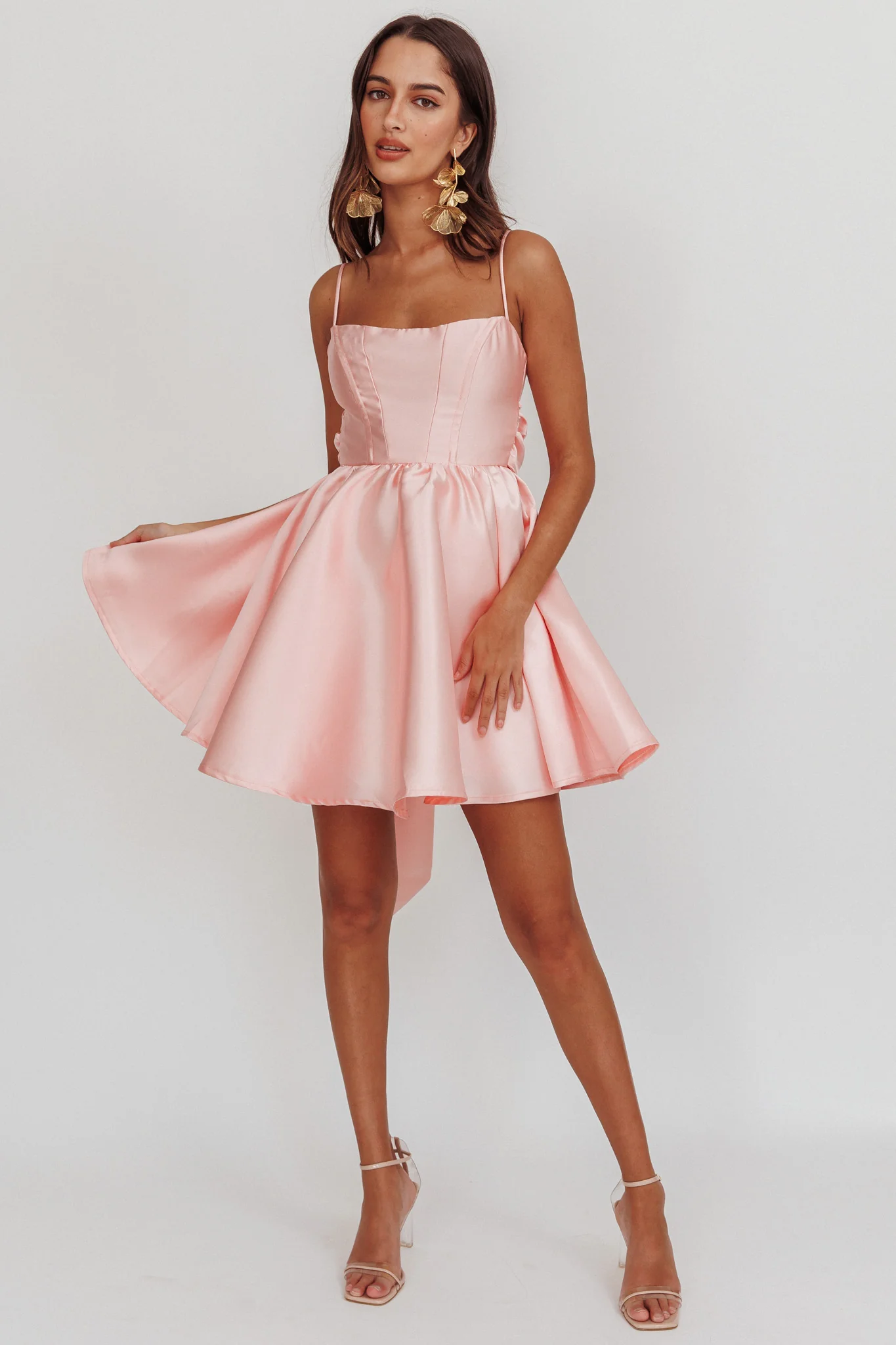 Athens Flared Bow Mini Dress Blush - Image 2