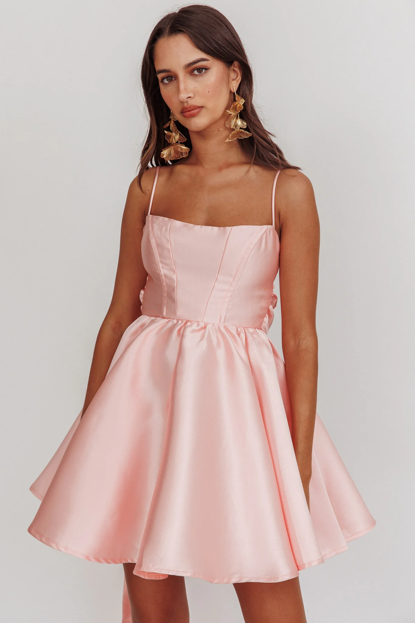 Athens Flared Bow Mini Dress Blush - Image 3