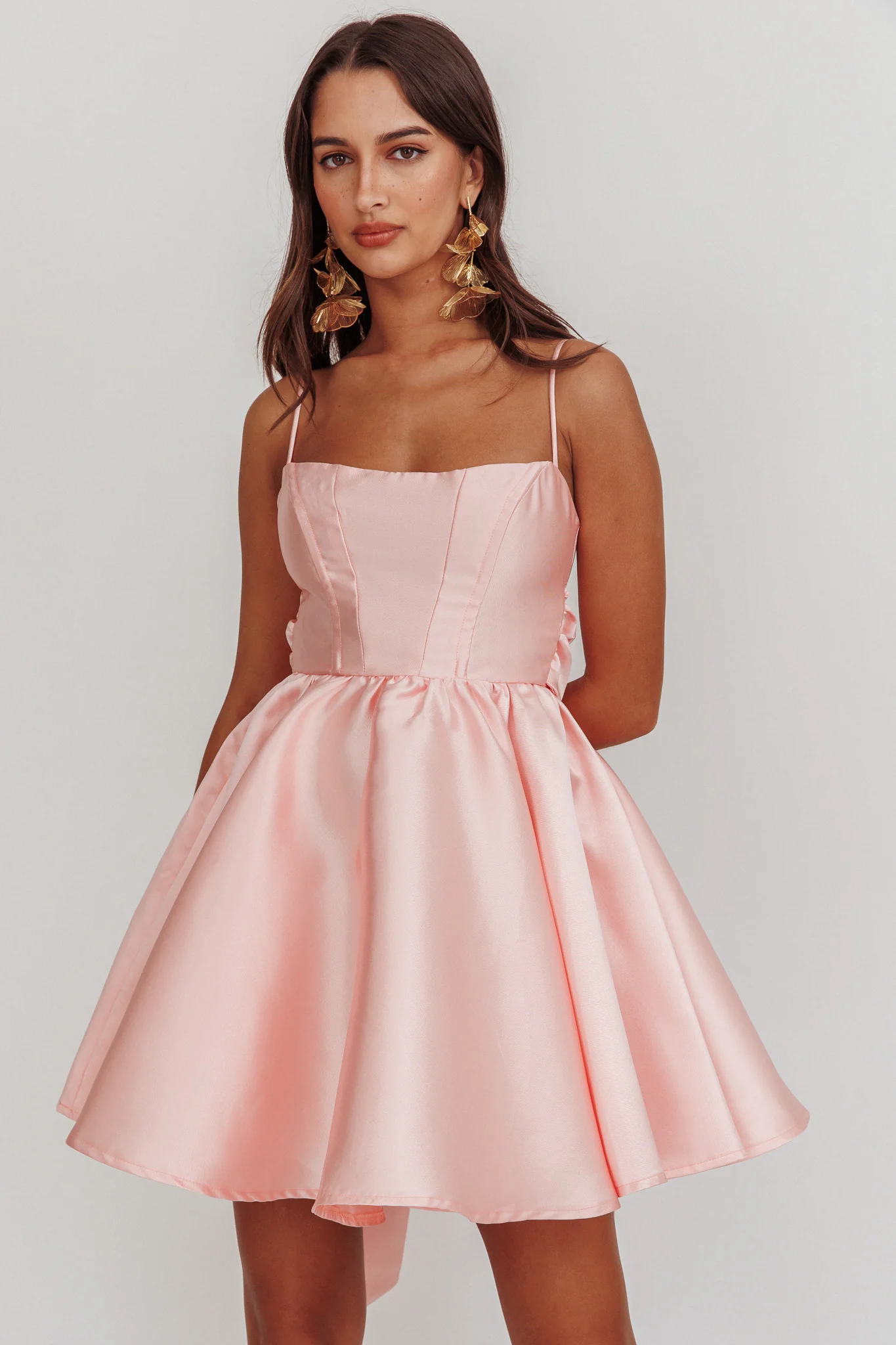 Athens Flared Bow Mini Dress Blush - Image 5