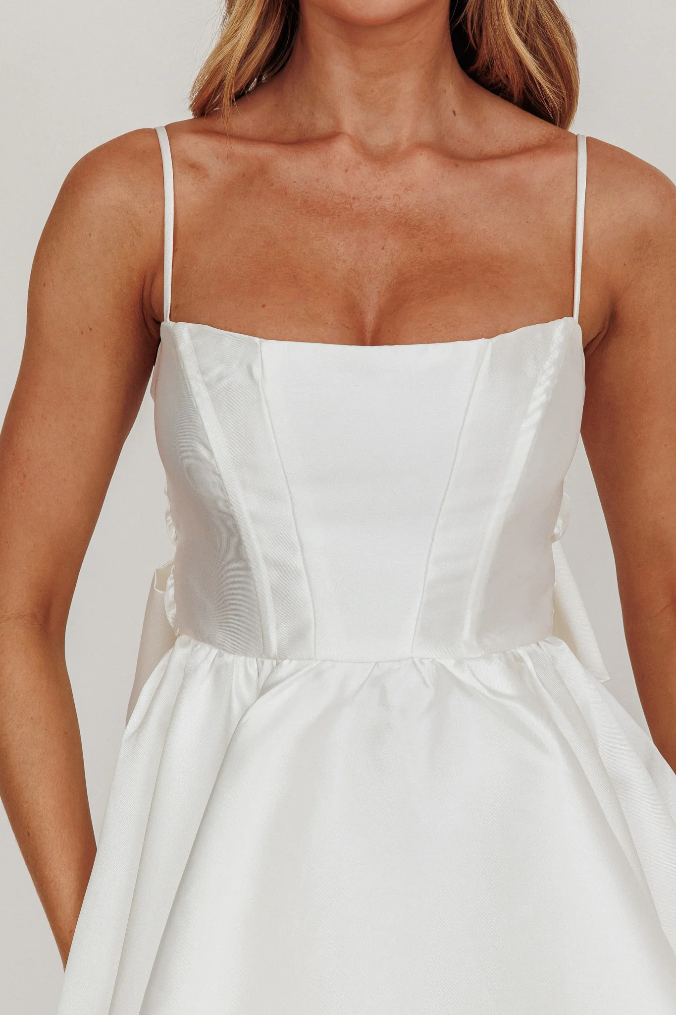 Athens Flared Bow Mini Dress White - Image 3