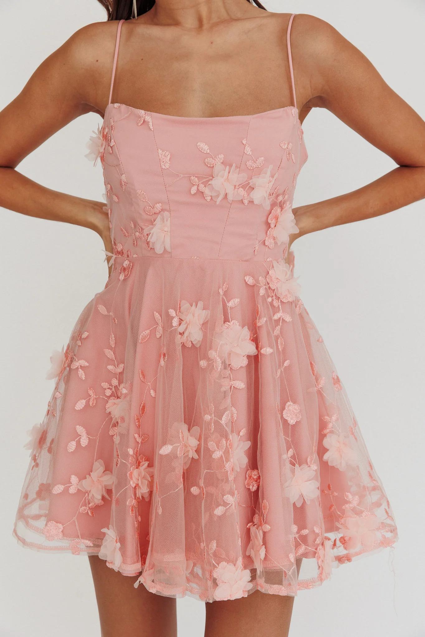 Athens Floral Bow Mini Dress Pink - Image 2