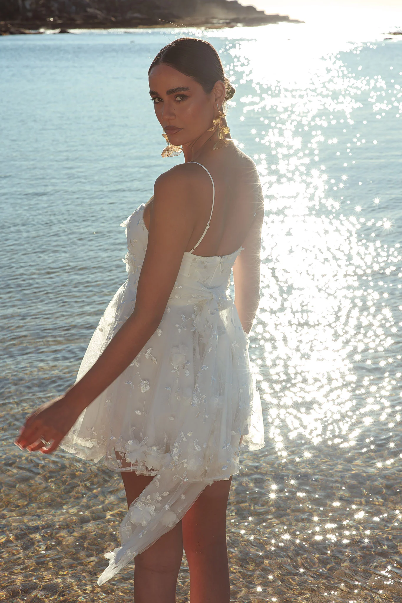 Athens Floral Bow Mini Dress White - Image 2