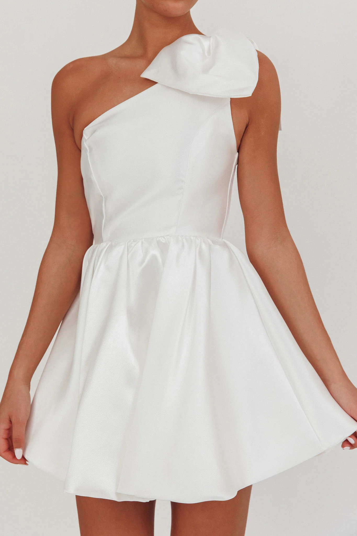 Athens Shoulder Bow Bubble Hem Mini Dress Off White - Image 5